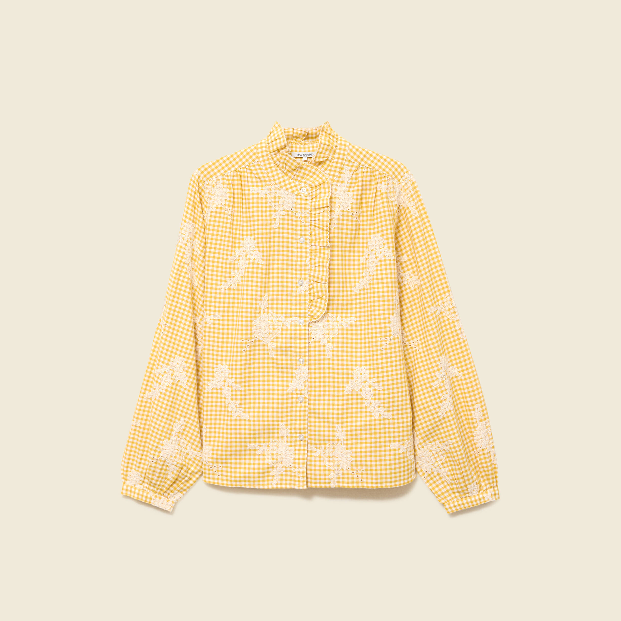 Chemise vichy manches longues en coton jaune femme