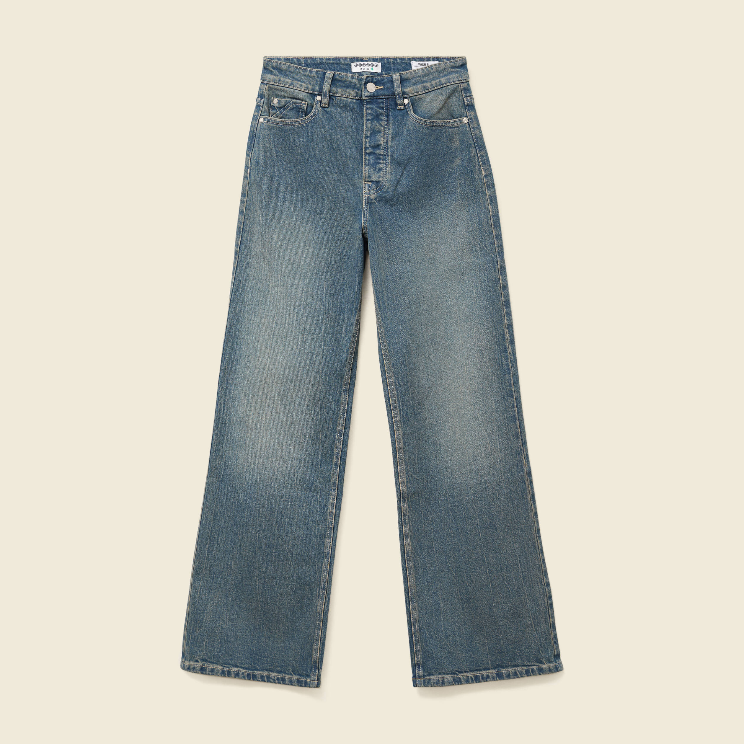 Jeans large taille haute bleu gris femme