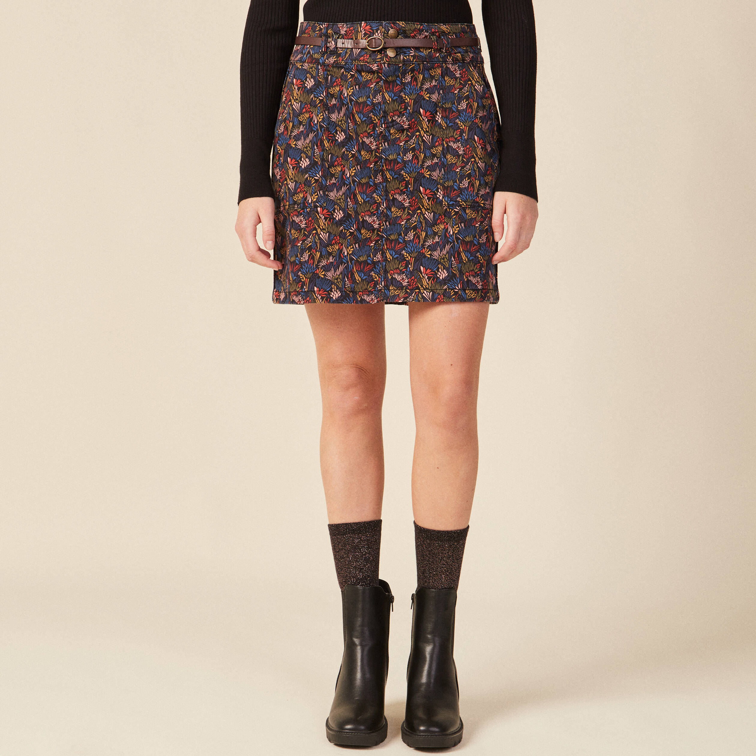 jupe droite eco responsable multicolore femme Jupe droite éco-responsable multicolore femme