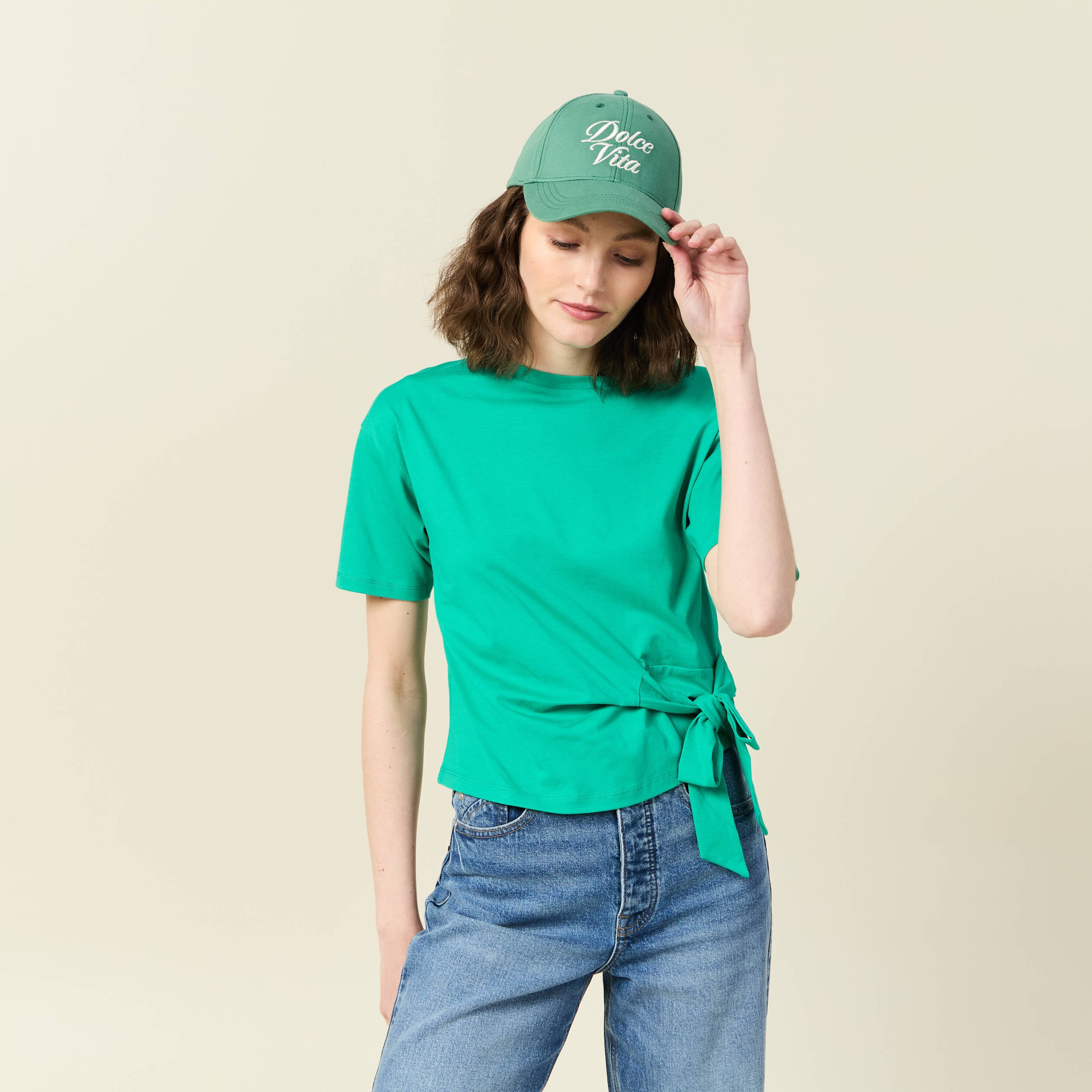 T-shirt manches courtes noeud vert femme