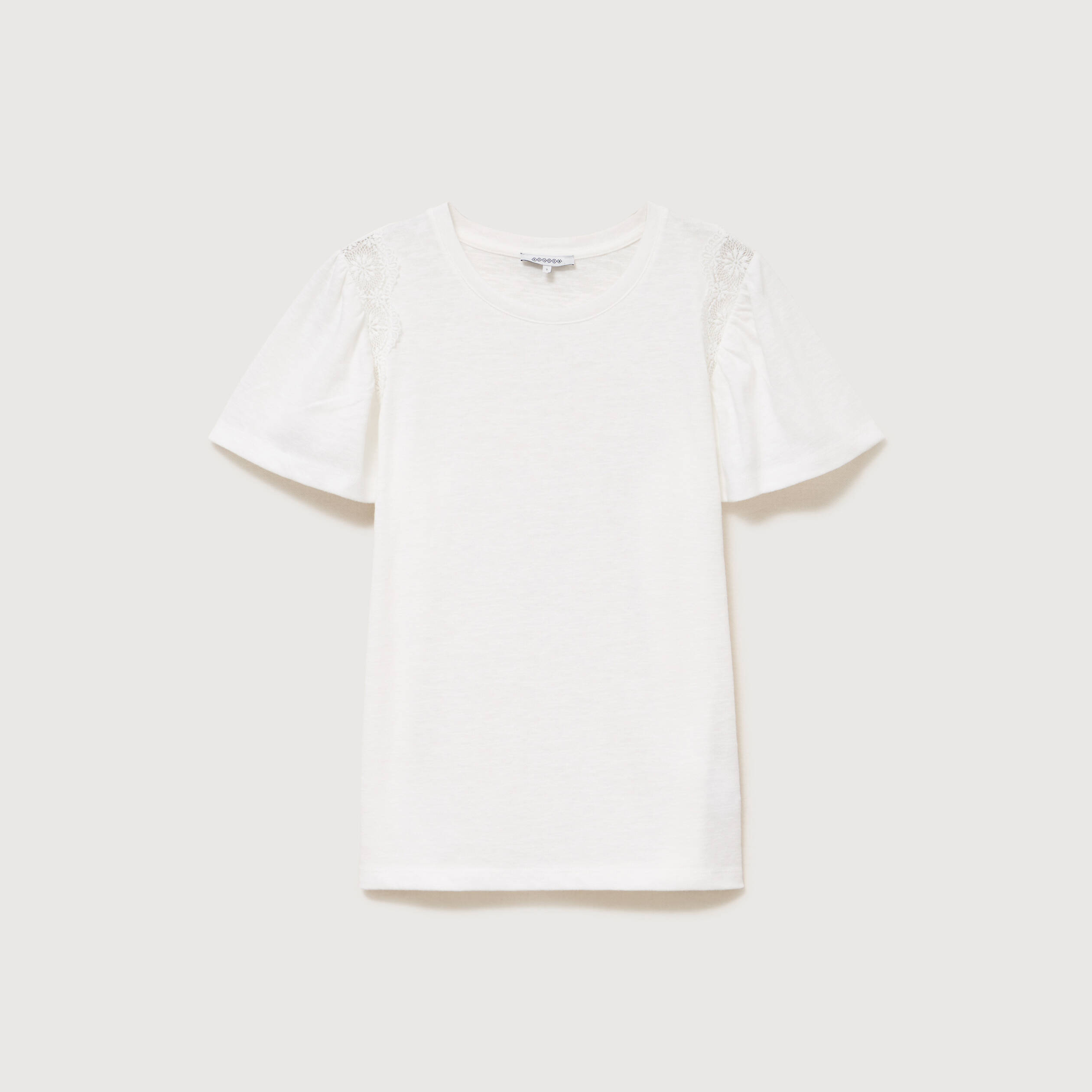 T-shirt droit col rond manches courtes ecru femme