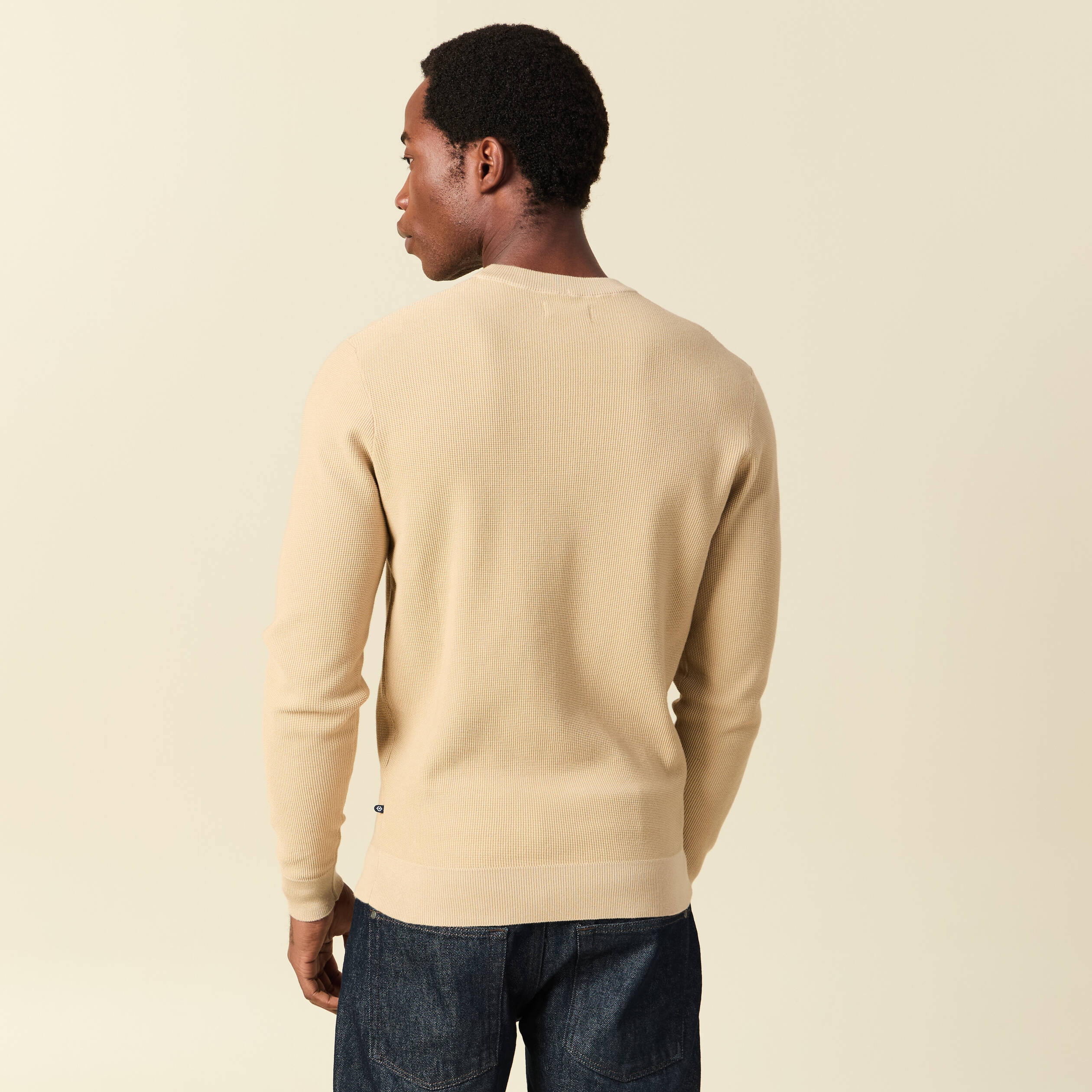 Pull fin col rond manches longues beige homme