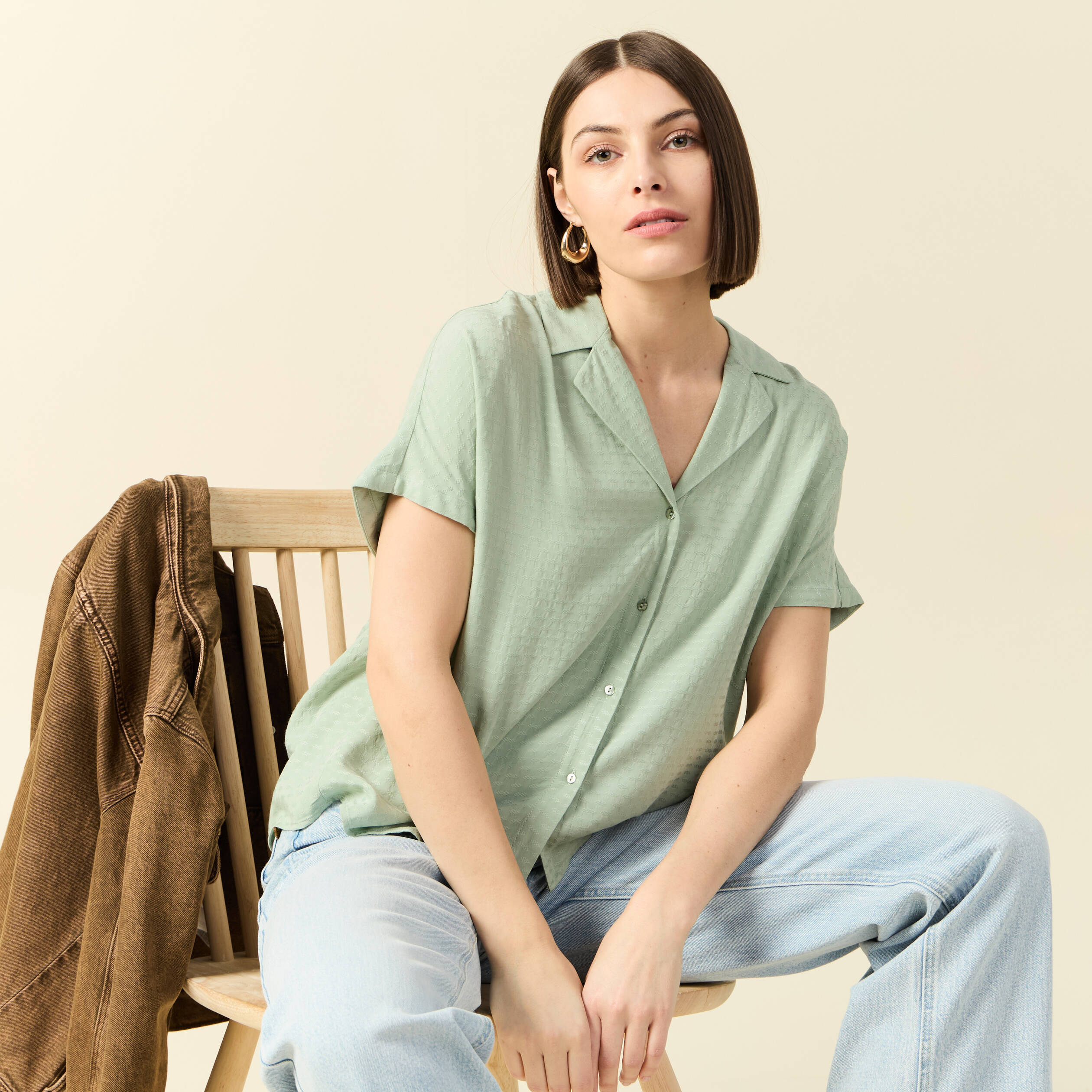 chemise manches courtes vert olive femme Chemise manches courtes vert olive femme