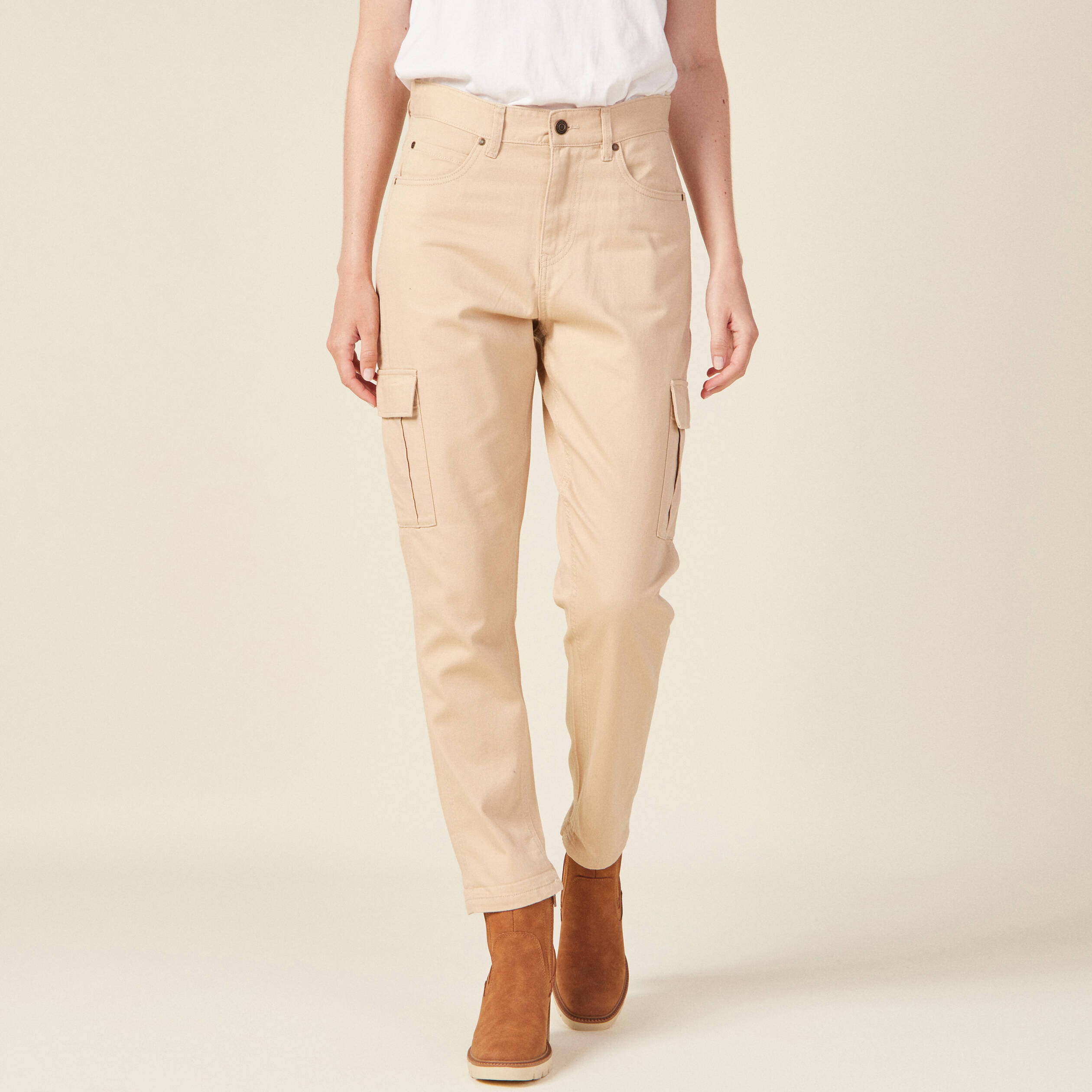 Pantalon cargo beige femme