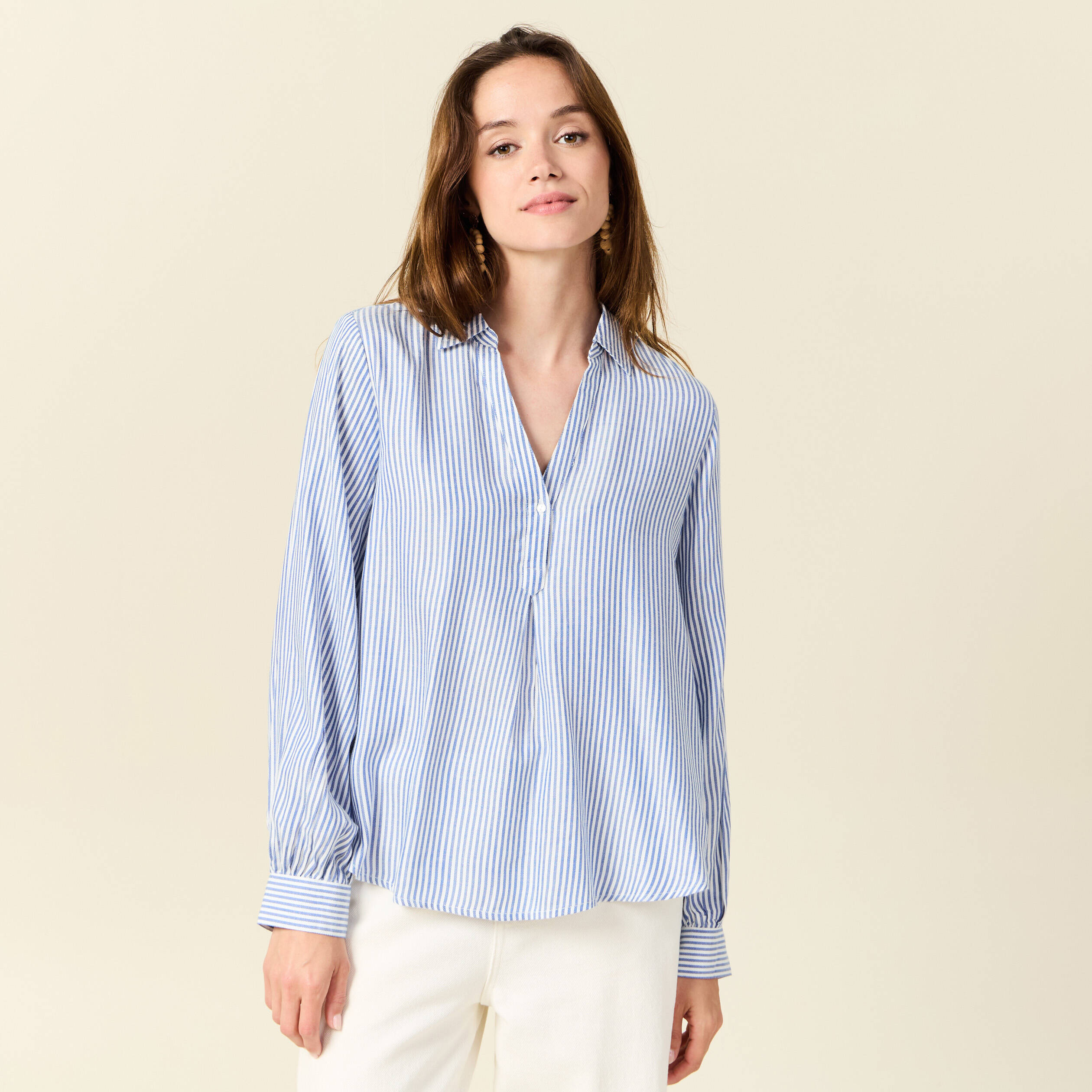 Blouse manches longues ecru femme