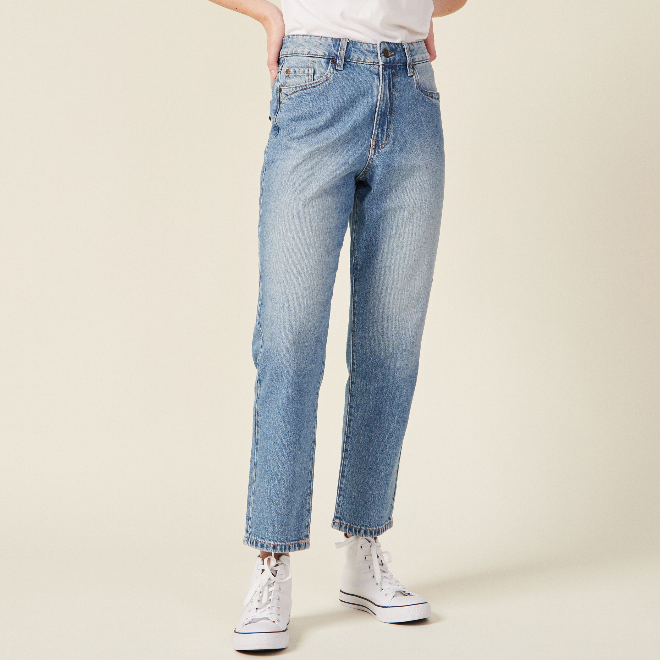 Jeans straight 5 poches denim used femme Vibs
