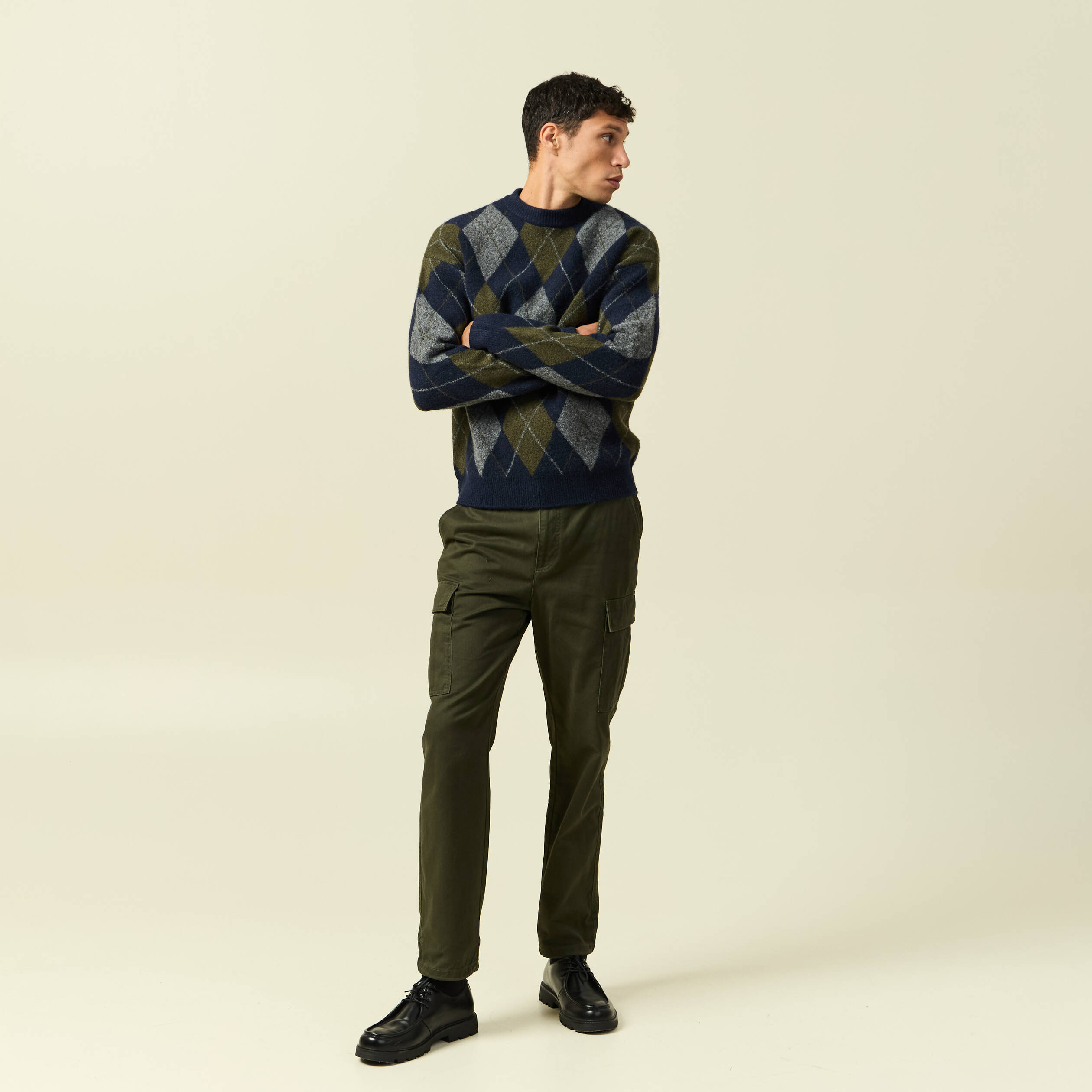 Pull col rond manches longues bleu marine homme