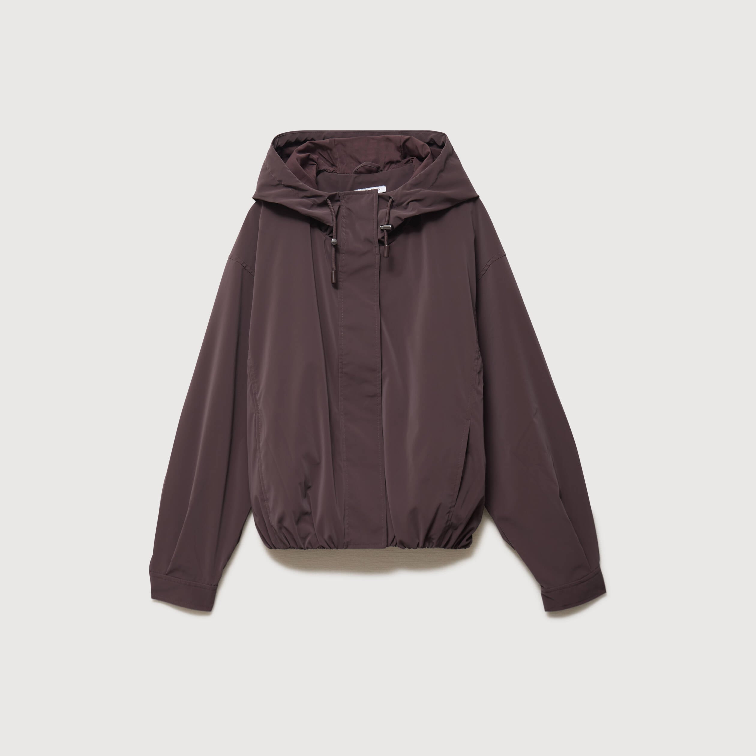Blouson oversize court &agrave; capuche marron femme