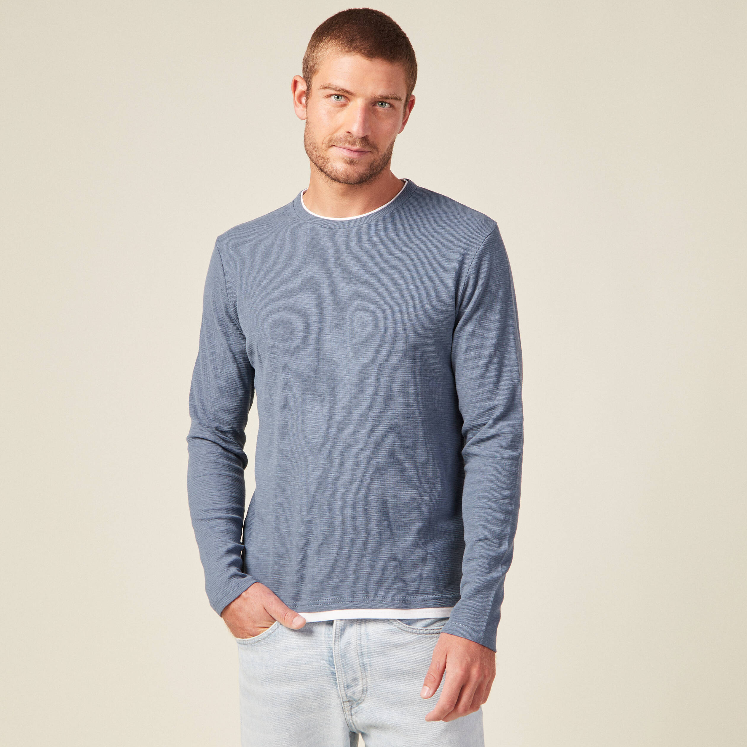 T-shirt manches longues bleu gris homme