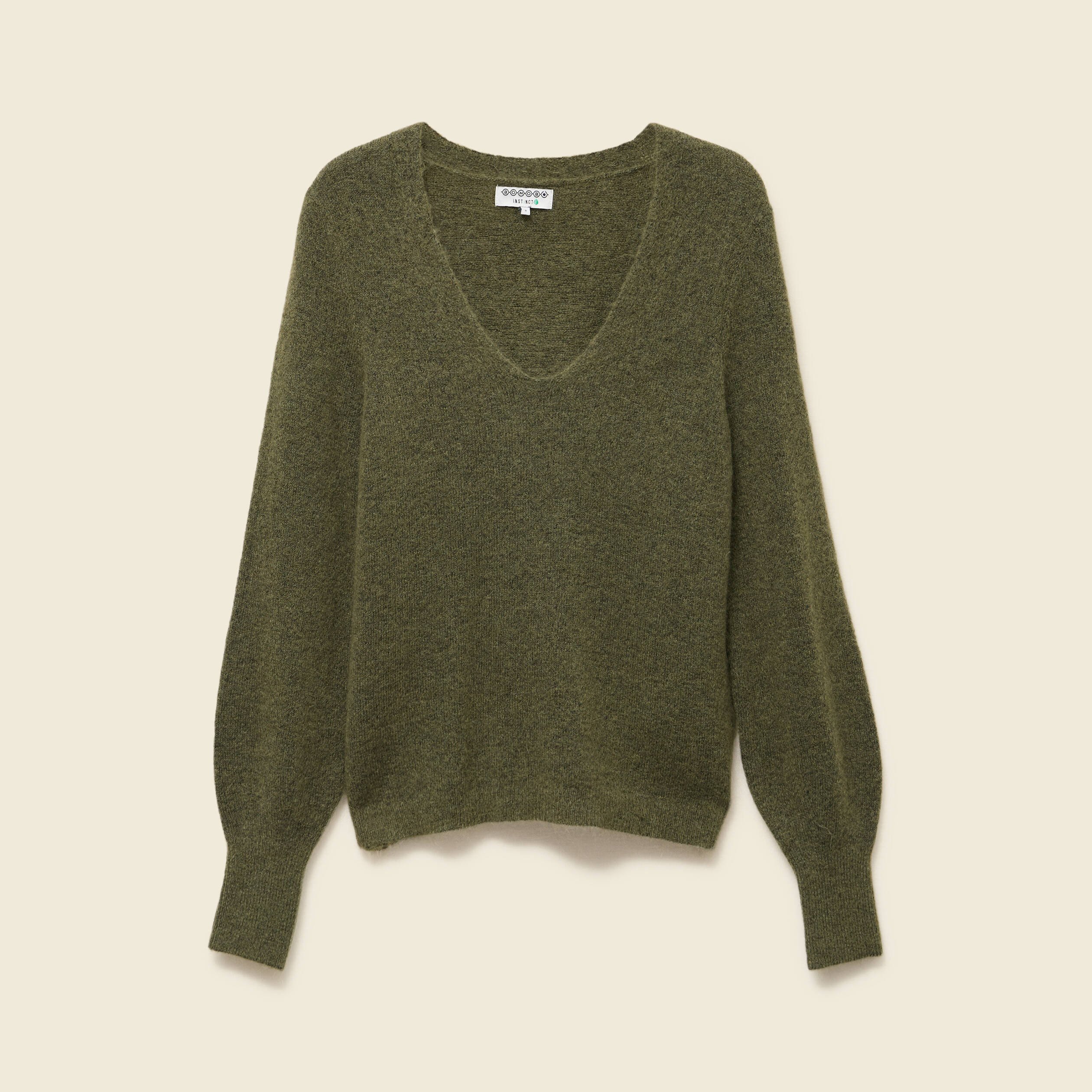 Pull col V manches longues vert kaki femme Vibs