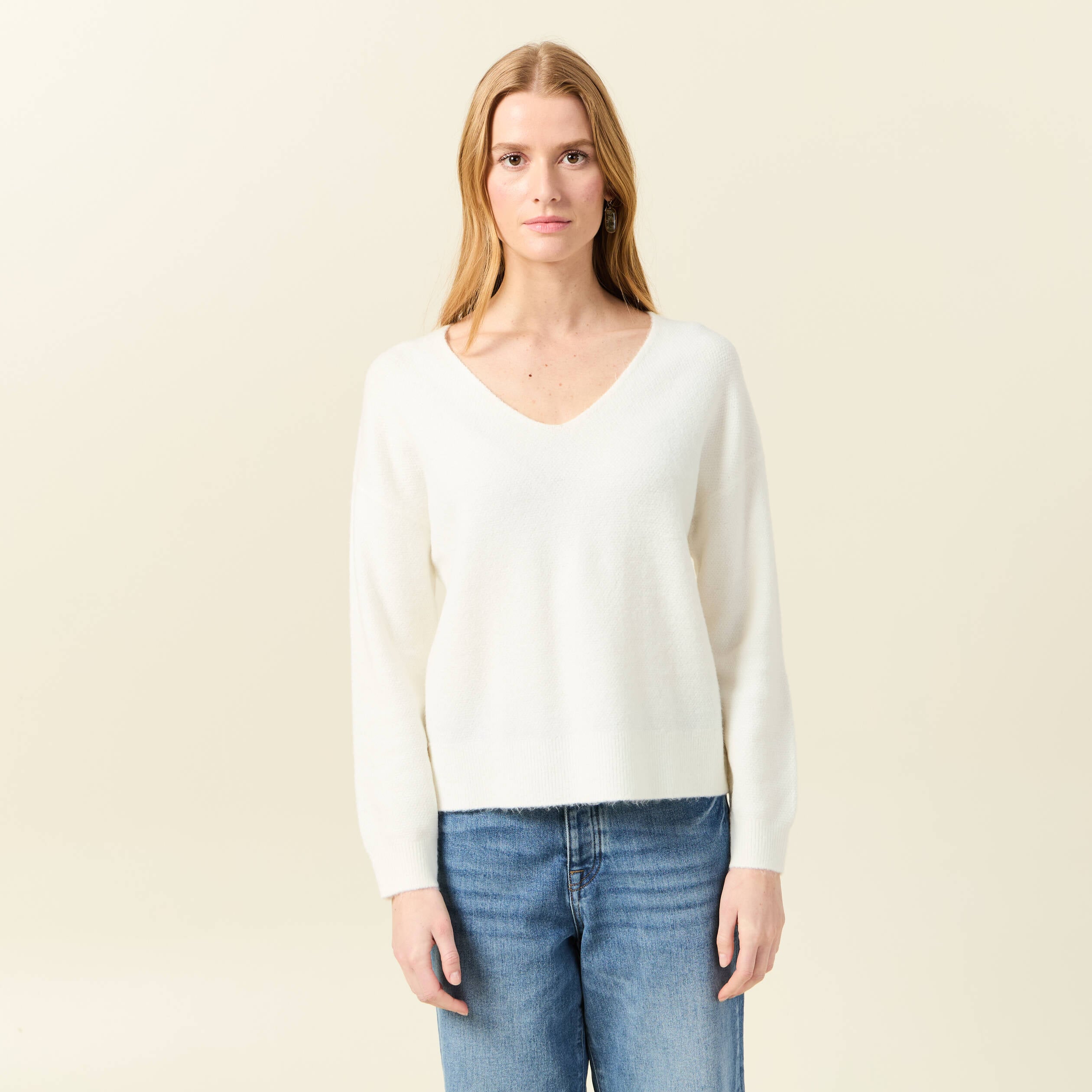 Pull manches longues ecru femme