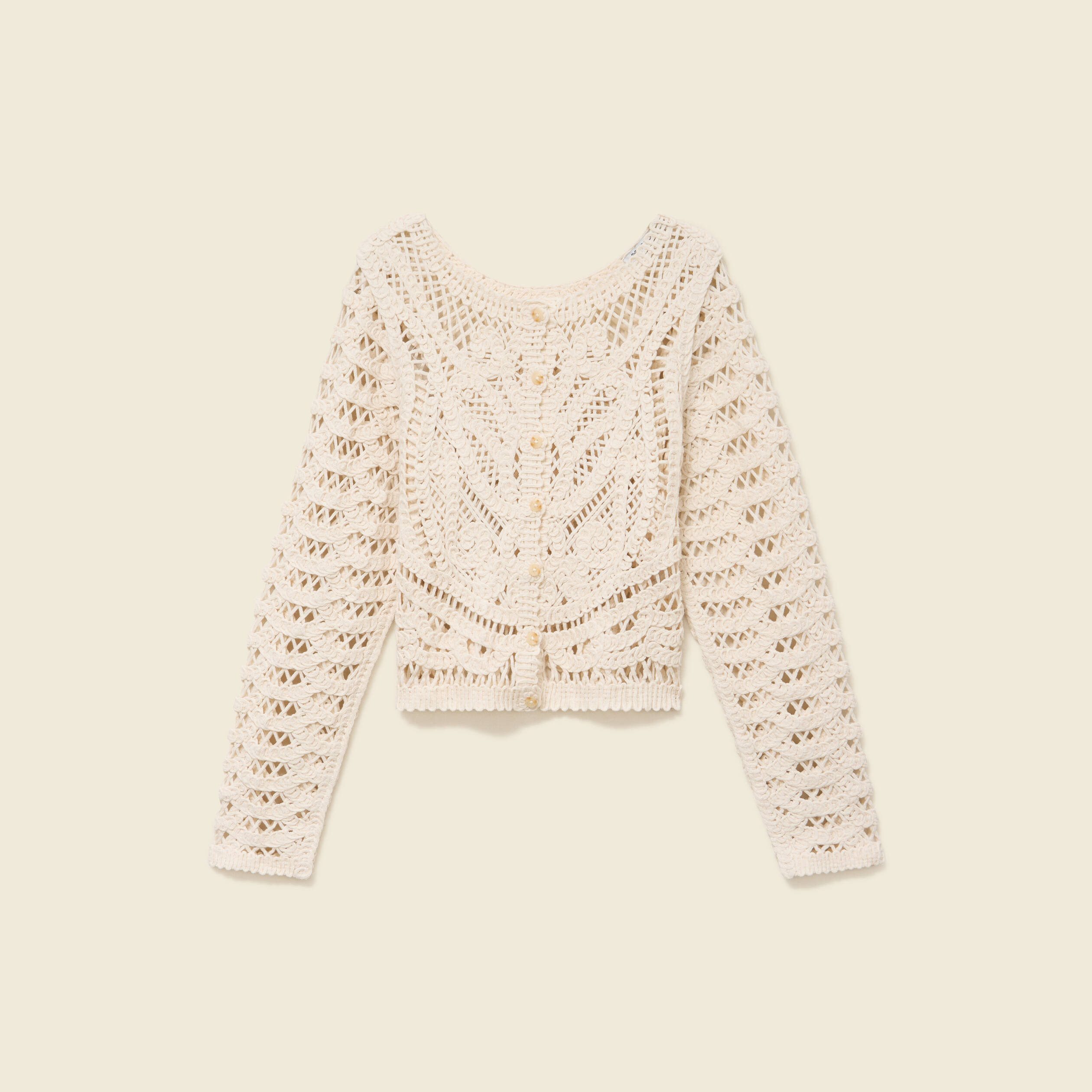 Cardigan droit court manches longues ecru femme
