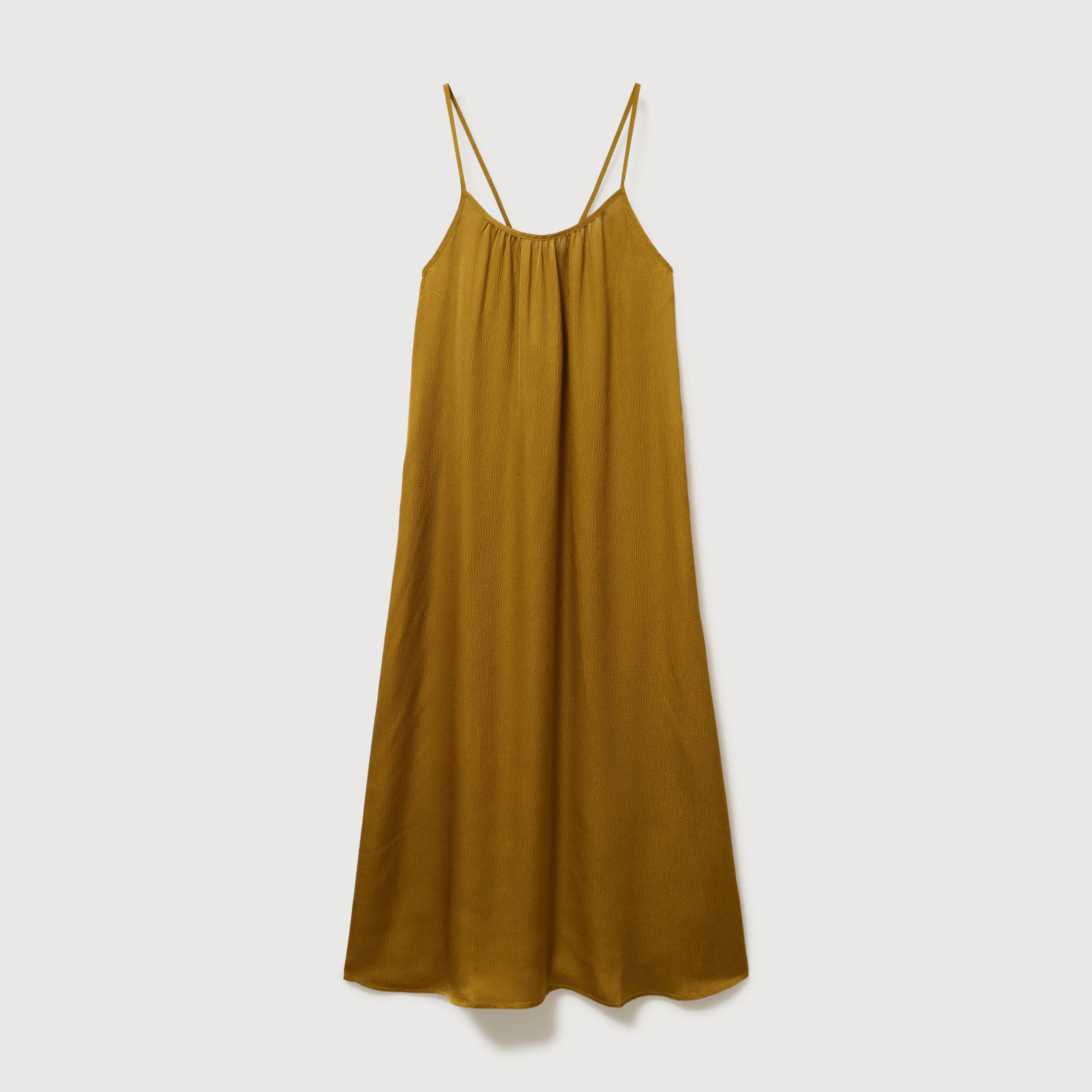 Robe bretelle satin&eacute;e col rond vert olive femme