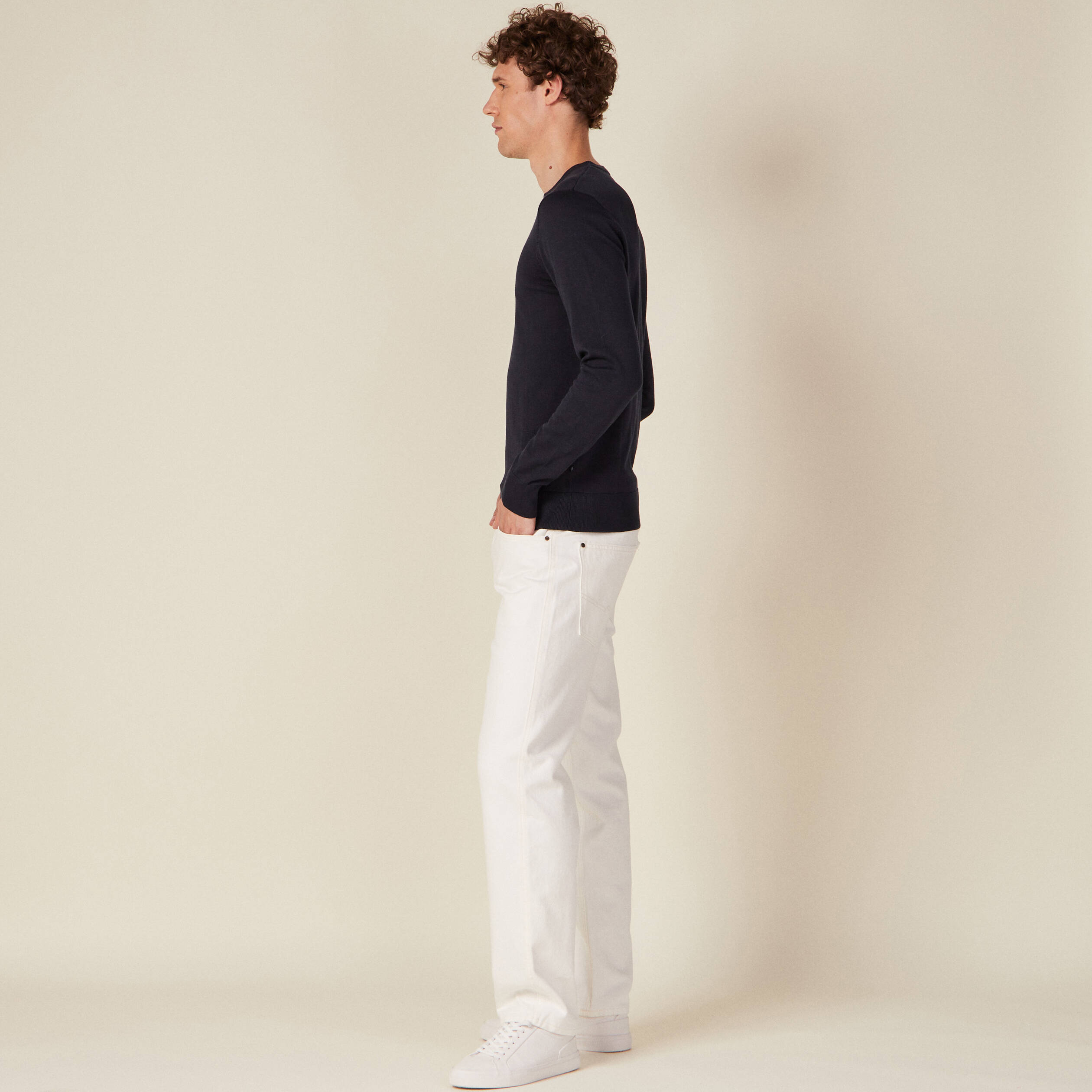 Pull manches longues bleu marine homme