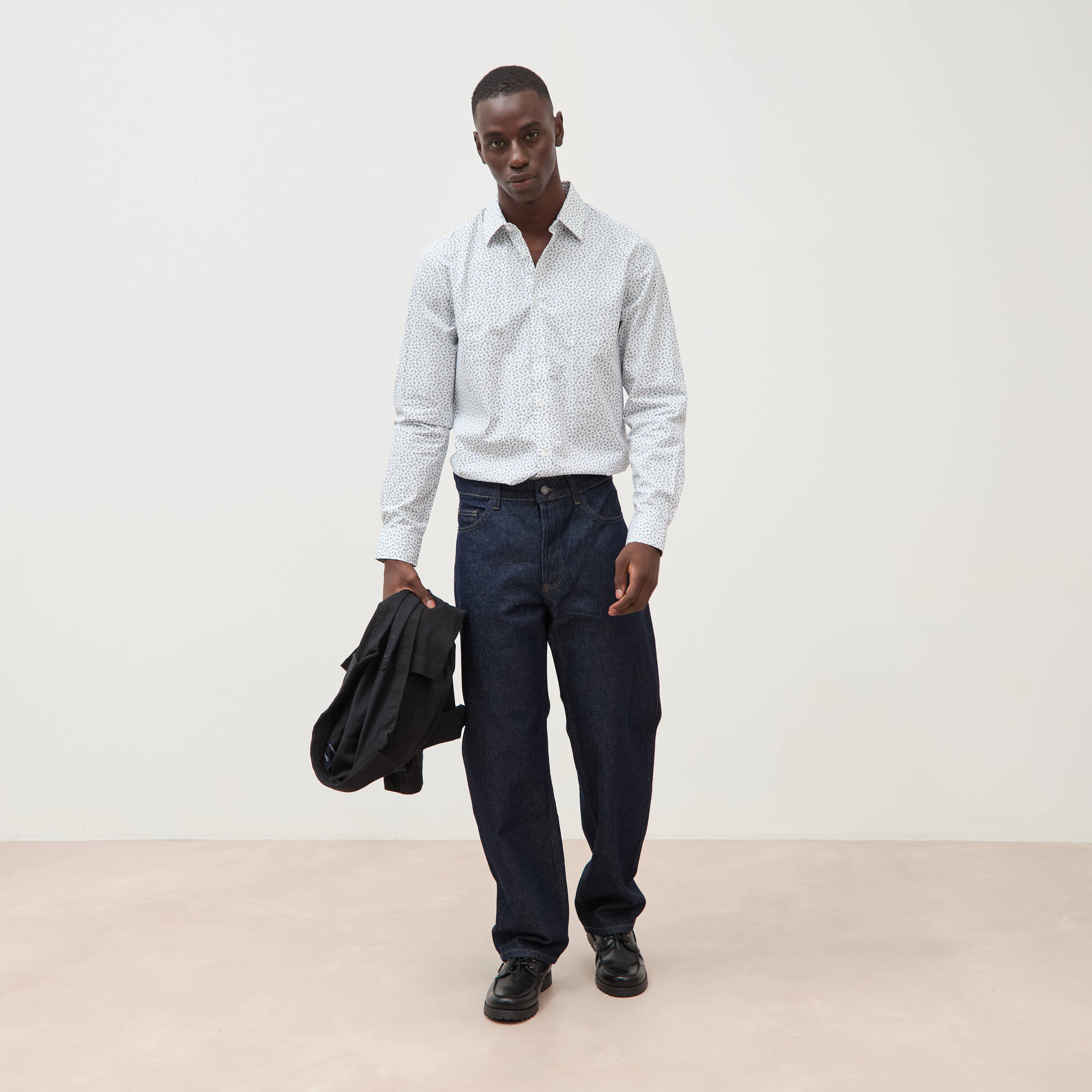 Chemise en coton manches longues blanc homme