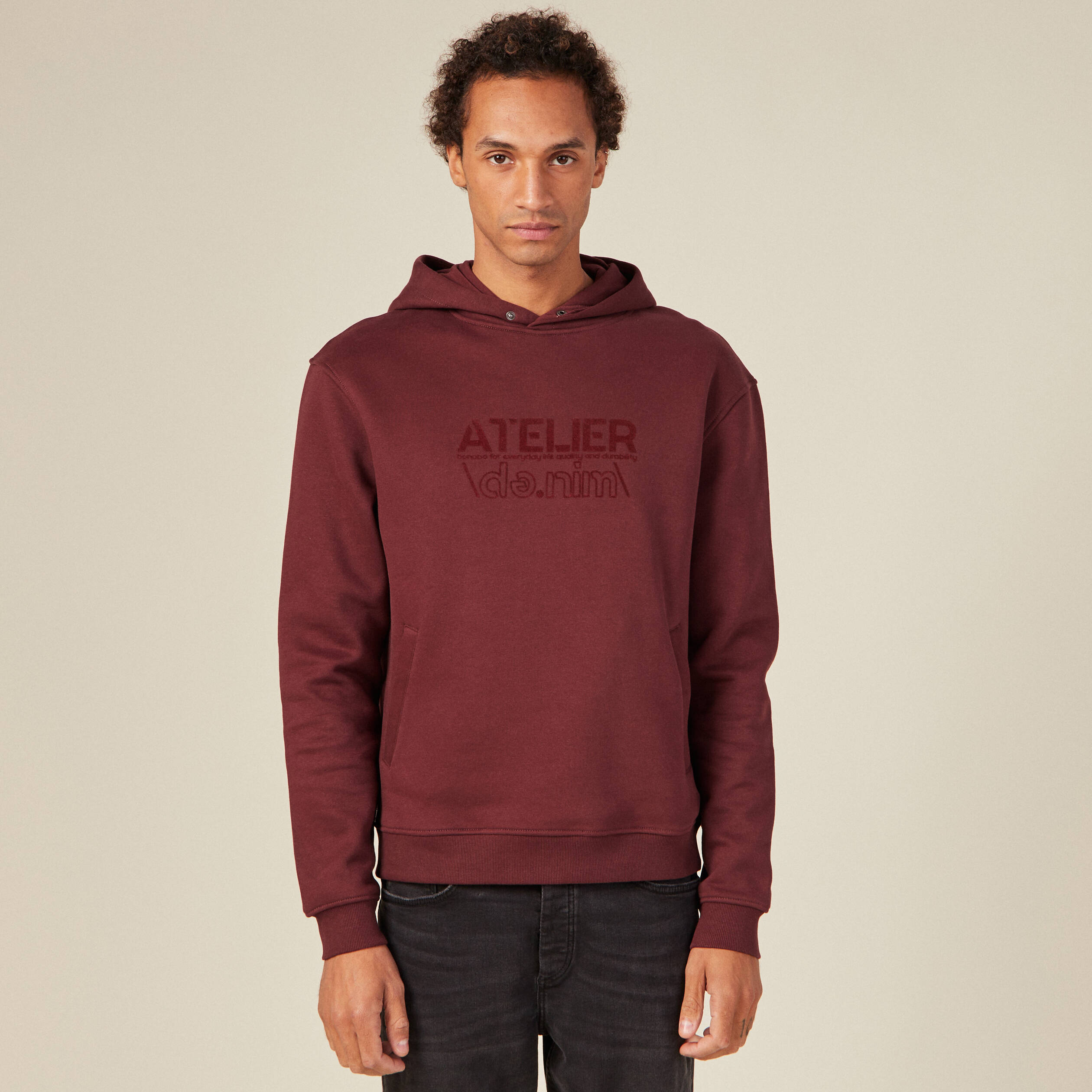 Sweat à capuche rouge foncé homme