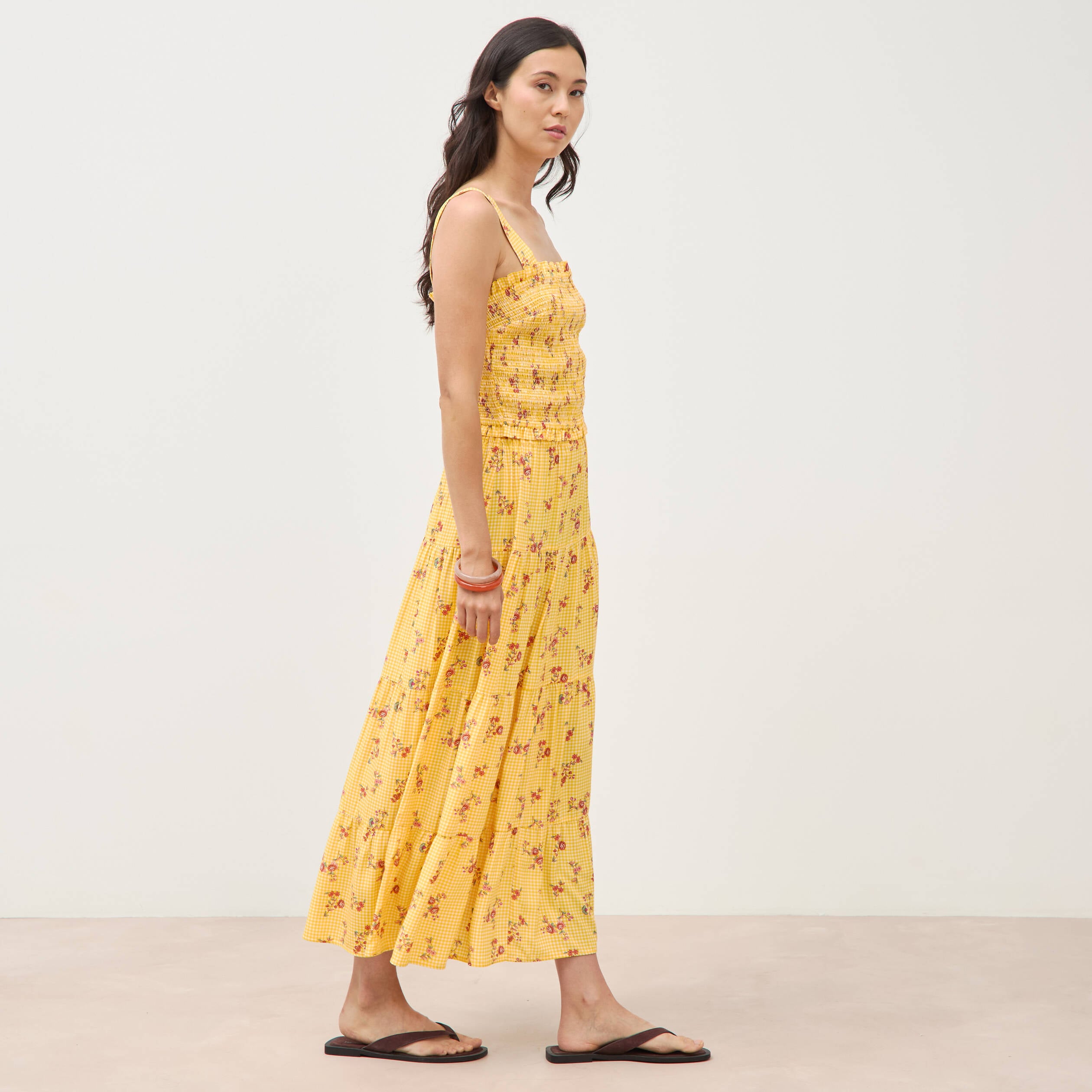 Jupe longue &eacute;vas&eacute;e fluide jaune femme