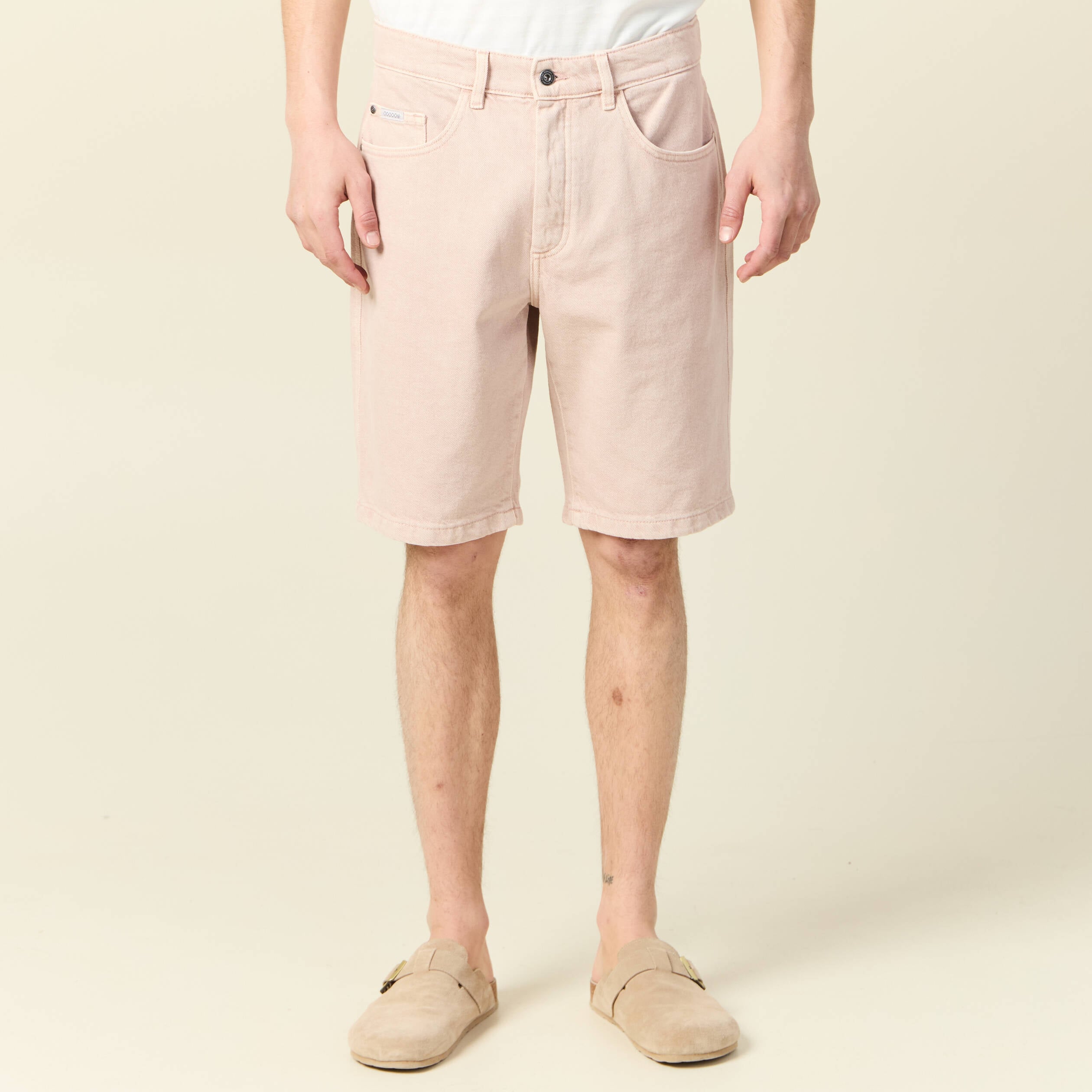 Bermuda droit en jean rose homme