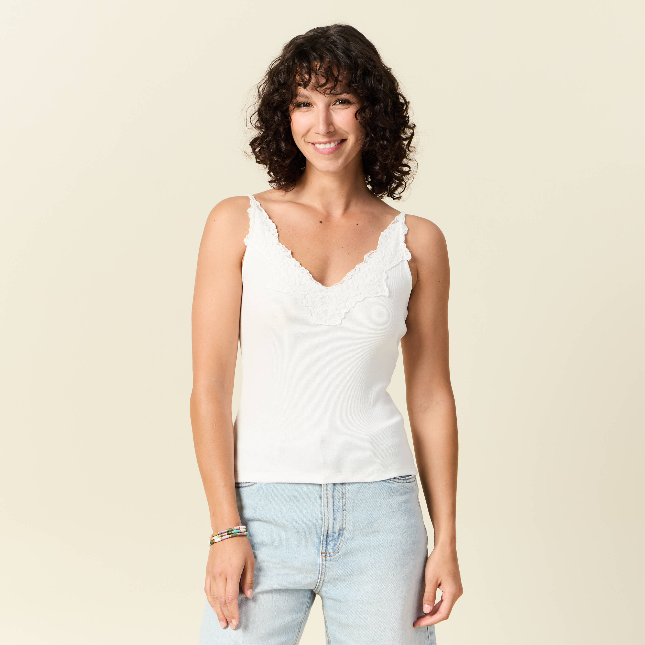 debardeur bretelles fines ecru femme Débardeur bretelles fines ecru femme