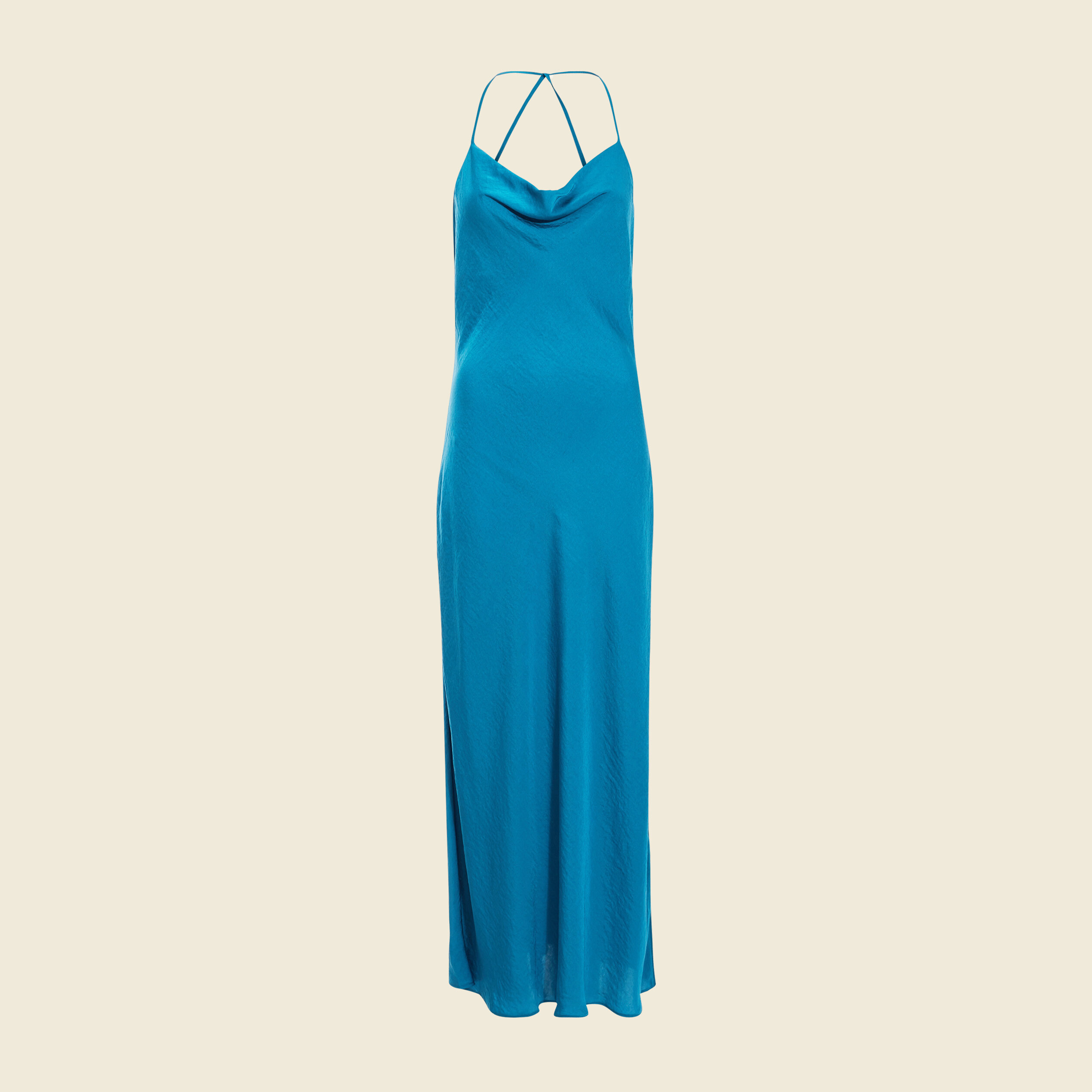 Robe longue droite à bretelles bleu pétrole femme