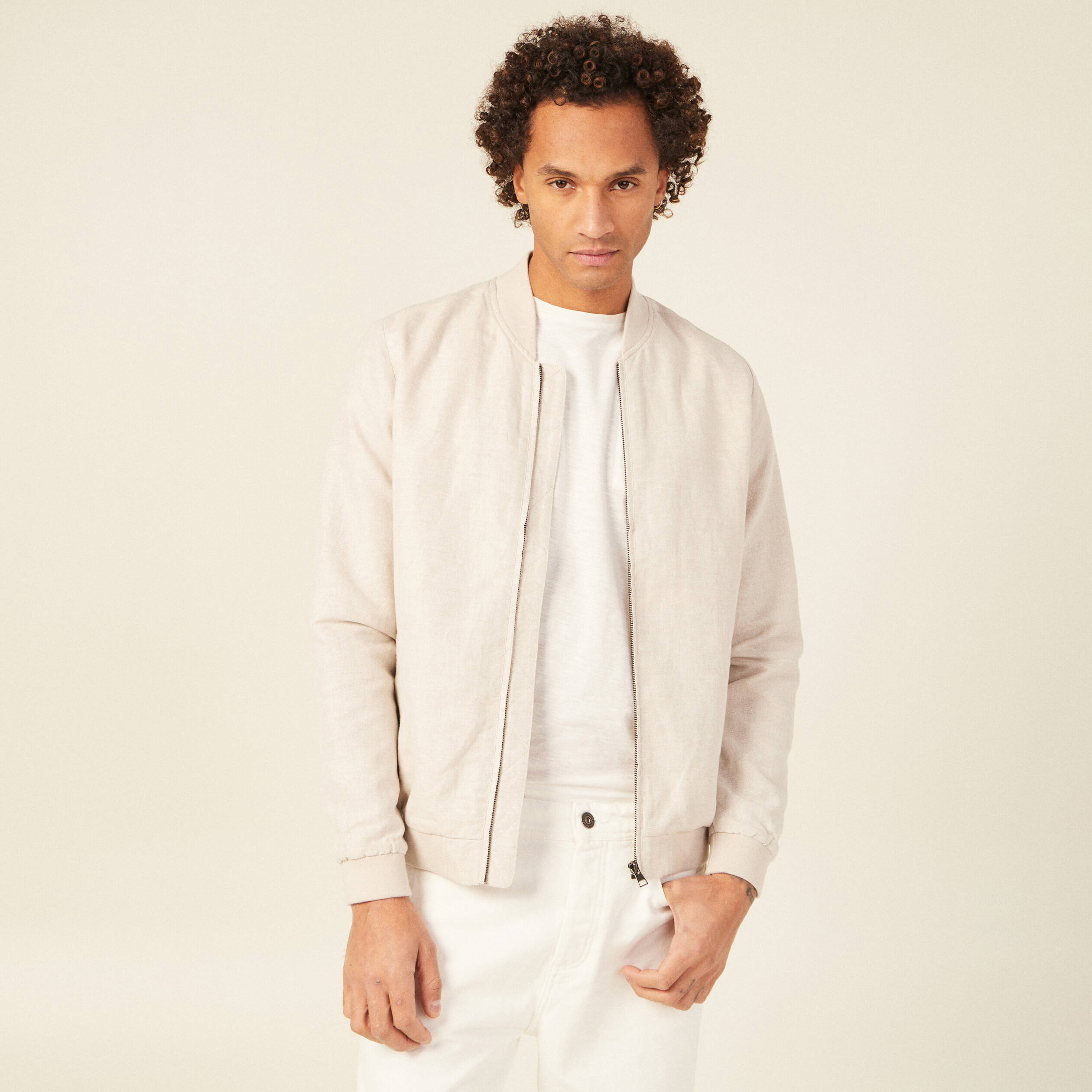 veste droite zippee beige homme Veste droite zippée beige homme