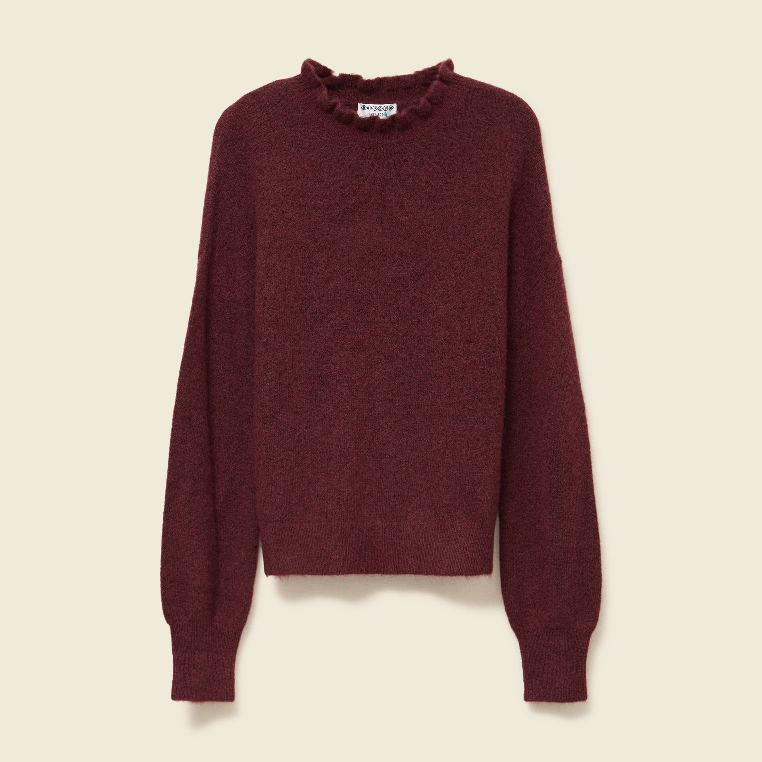 Pull col montant manches longues bordeaux femme