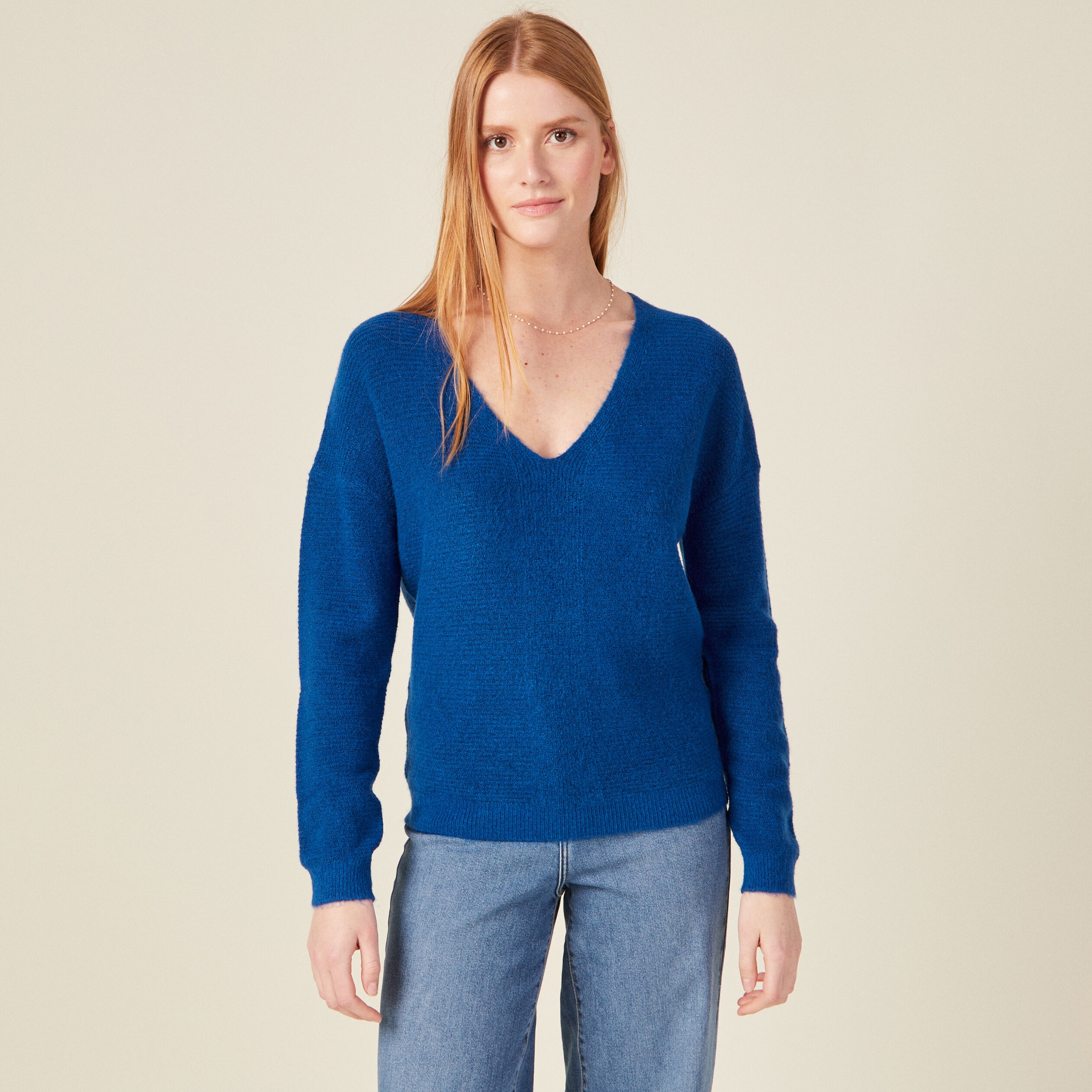 Pull manches longues bleu electrique femme