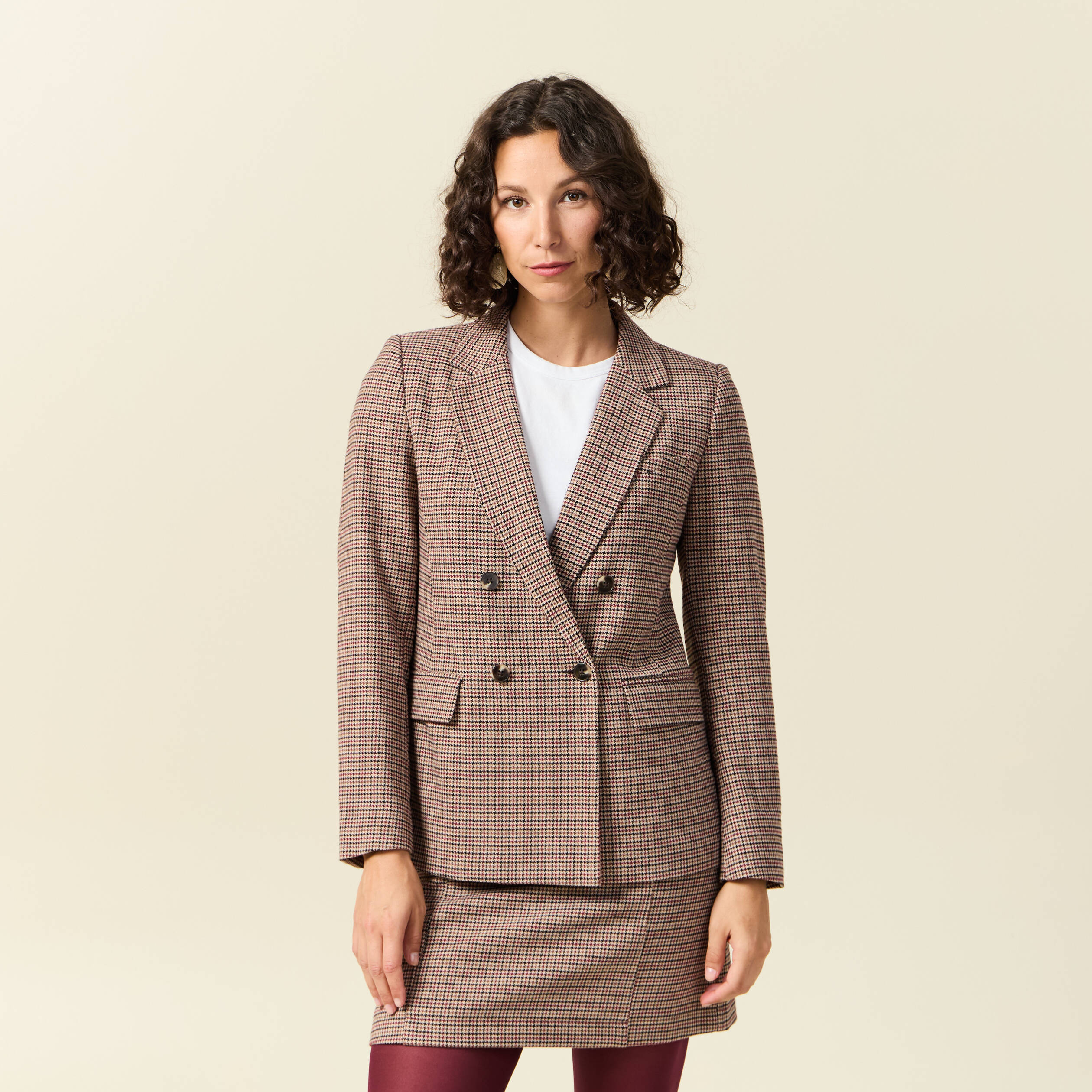 Veste blazer double boutonnage beige femme