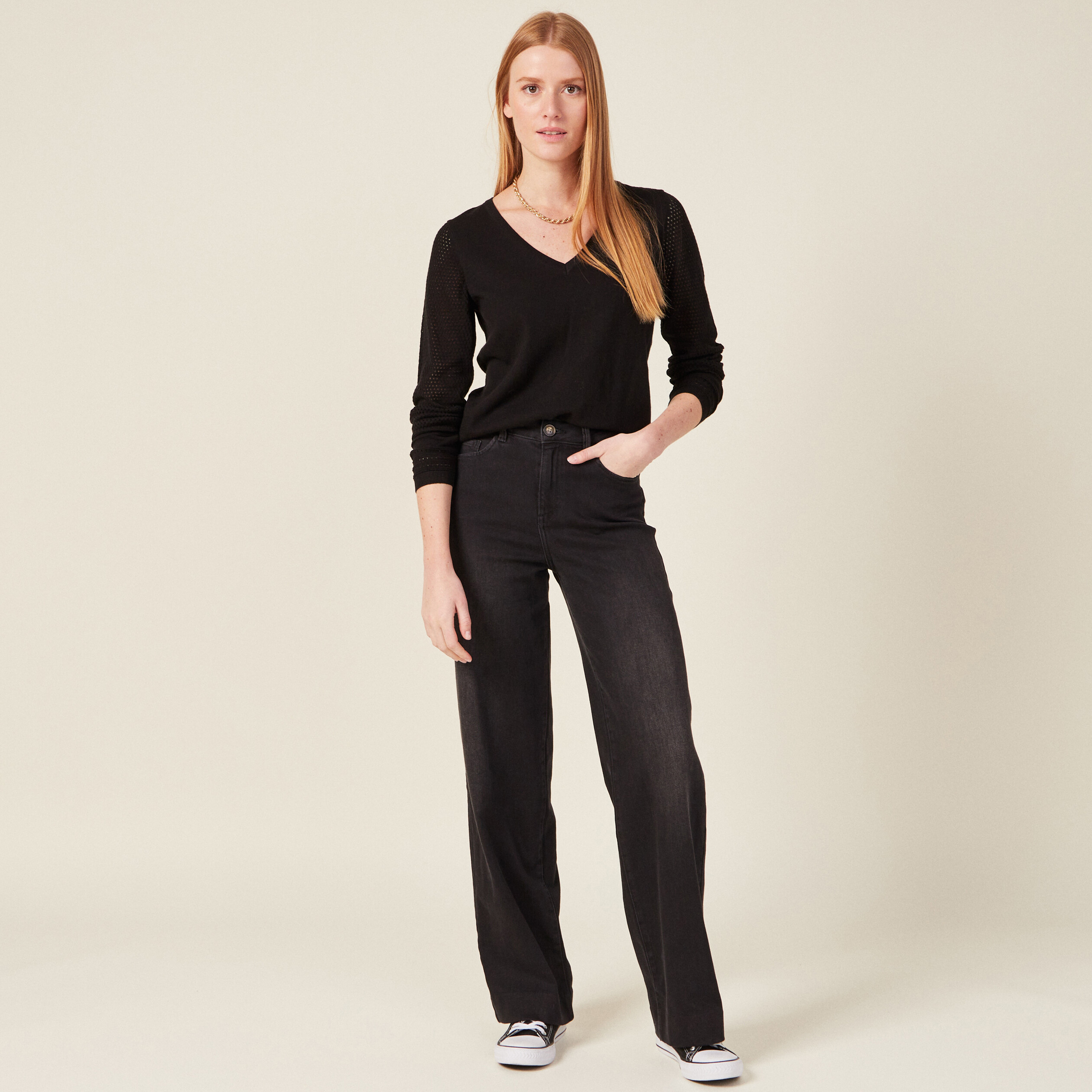 Pull à manches longues noir femme