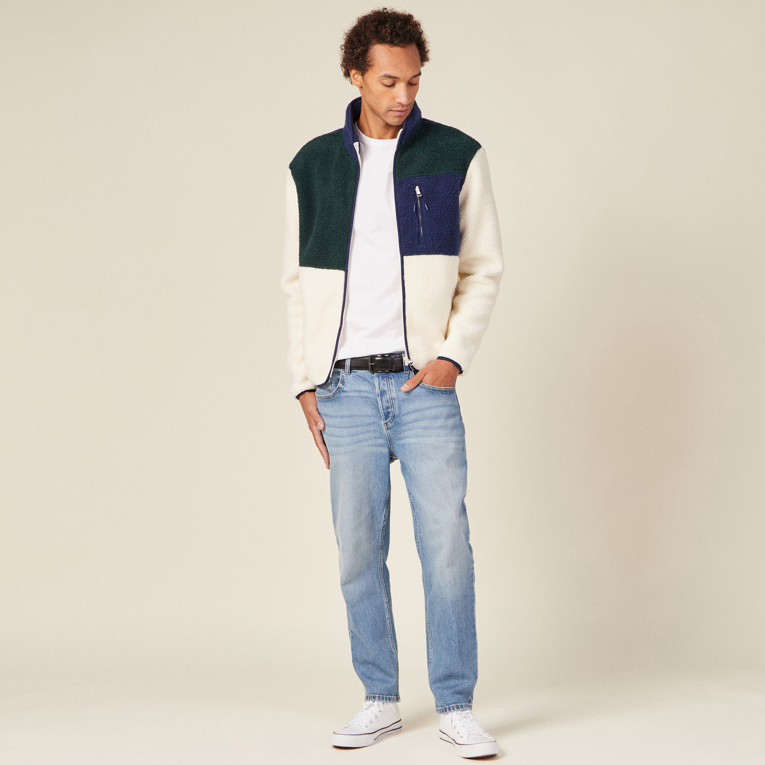 Sweat manches longues zippé vert foncé homme