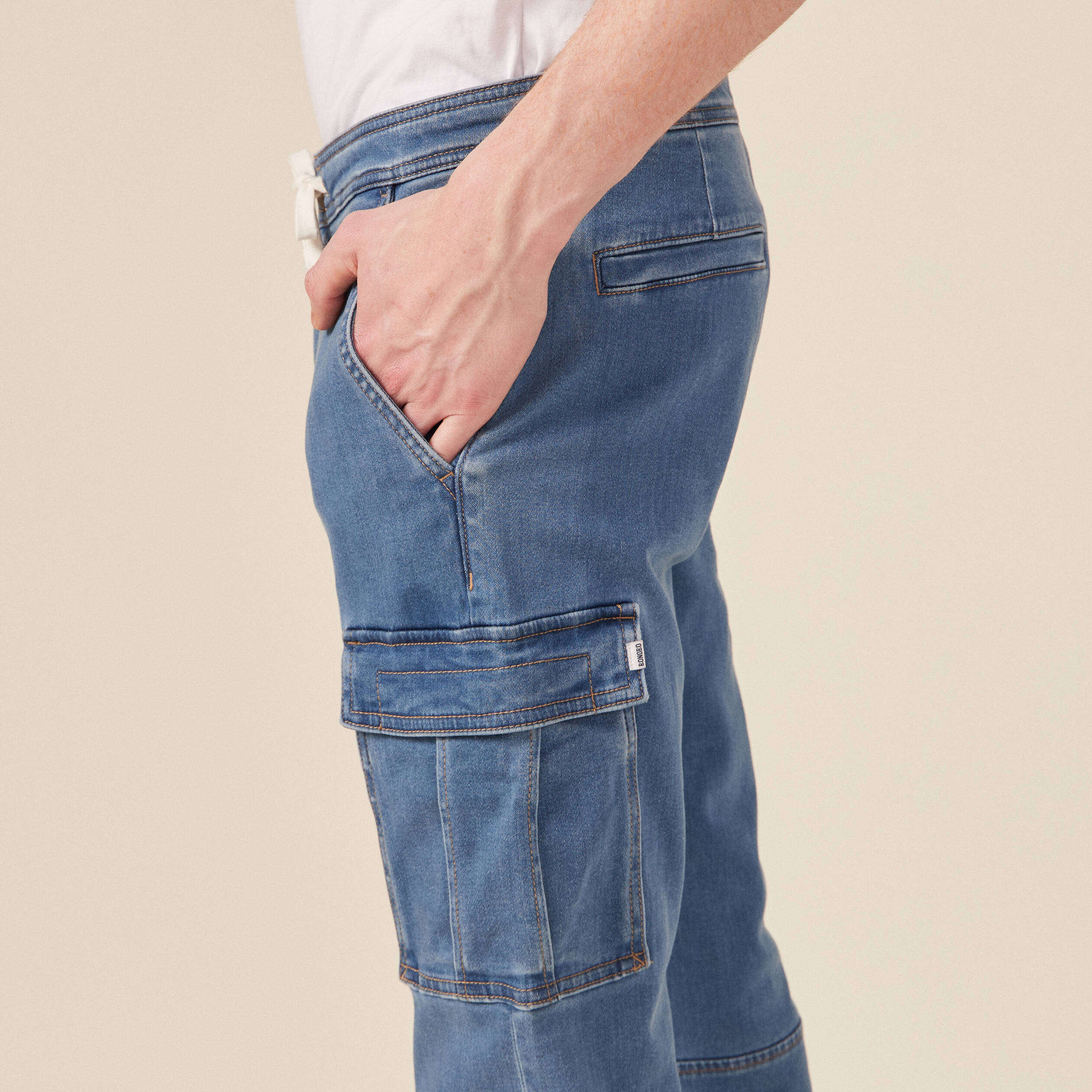 jeans battle a coulisse denim used homme Jeans battle à coulisse denim used homme