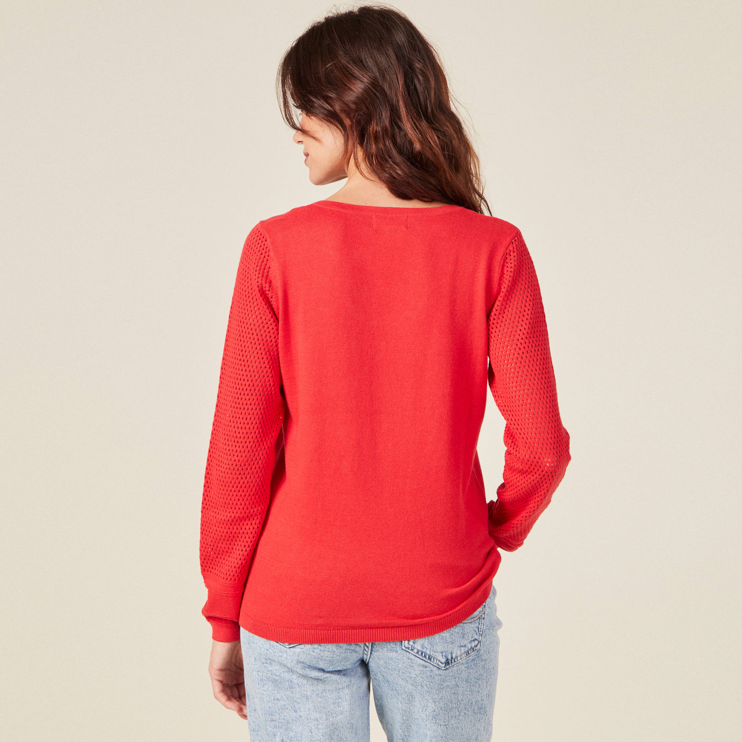 Pull à manches longues rouge foncé femme