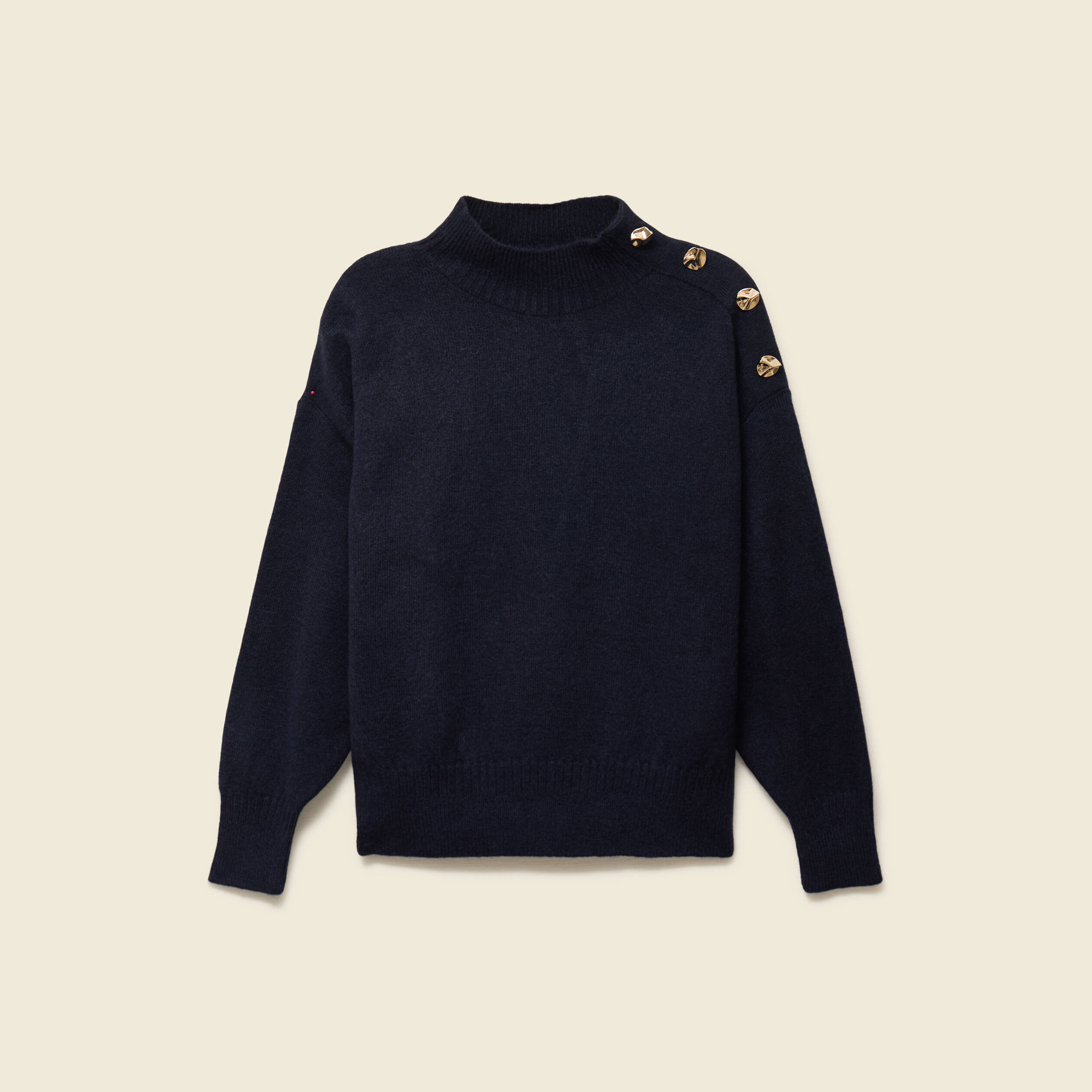 Pull col montant manches longues bleu marine femme