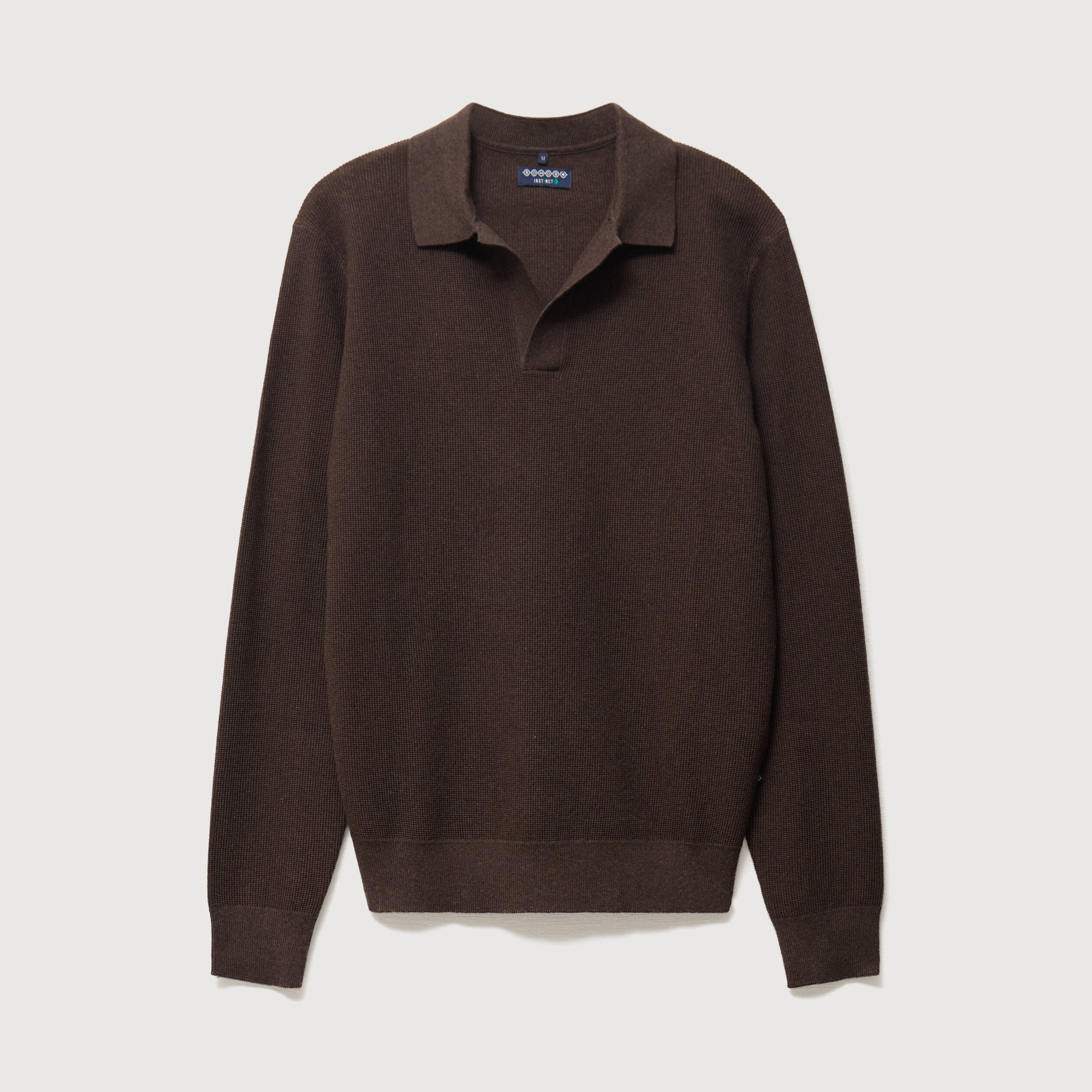 Pull droit col polo manches longues marron homme