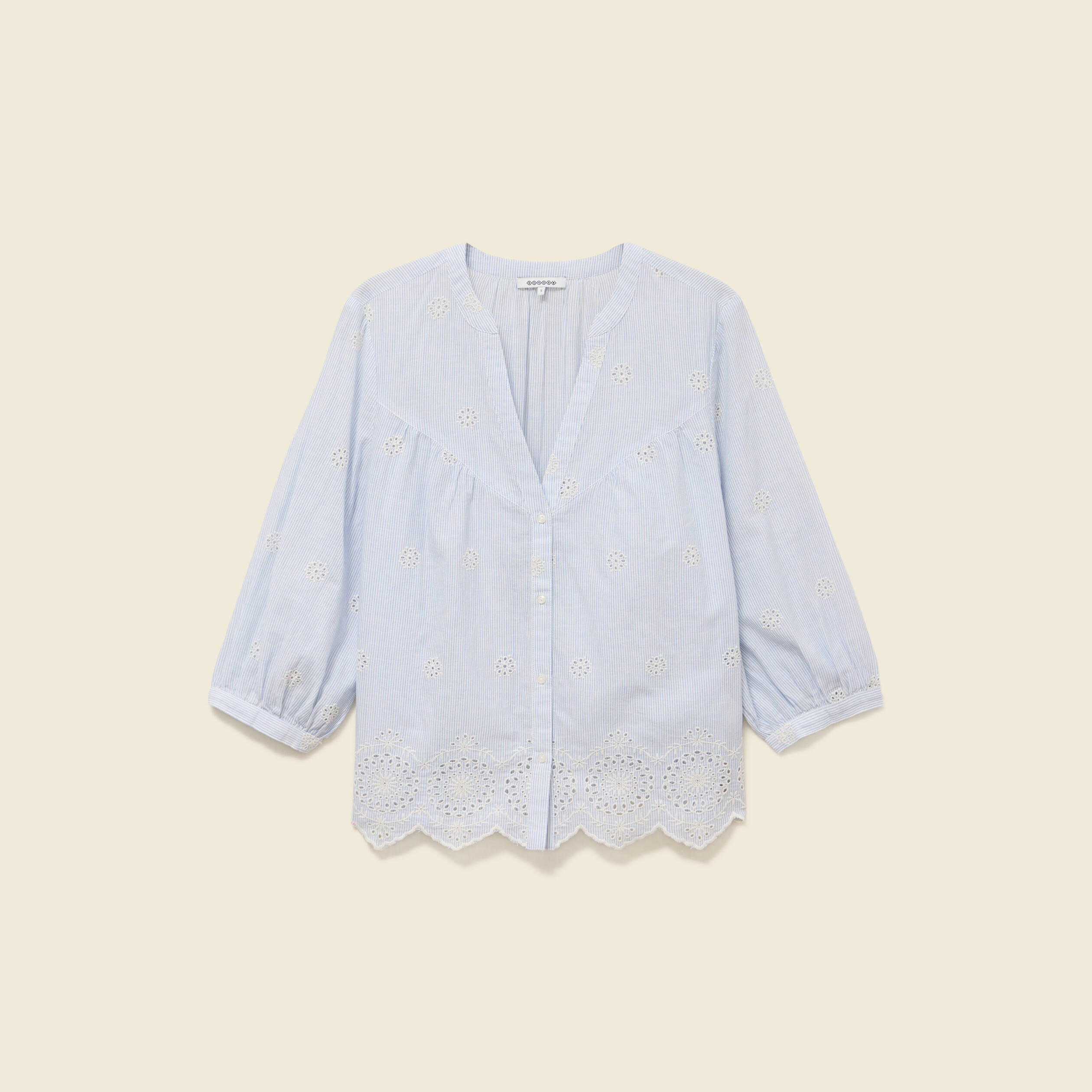 Chemise col tunisien manches 3/4 blanc femme