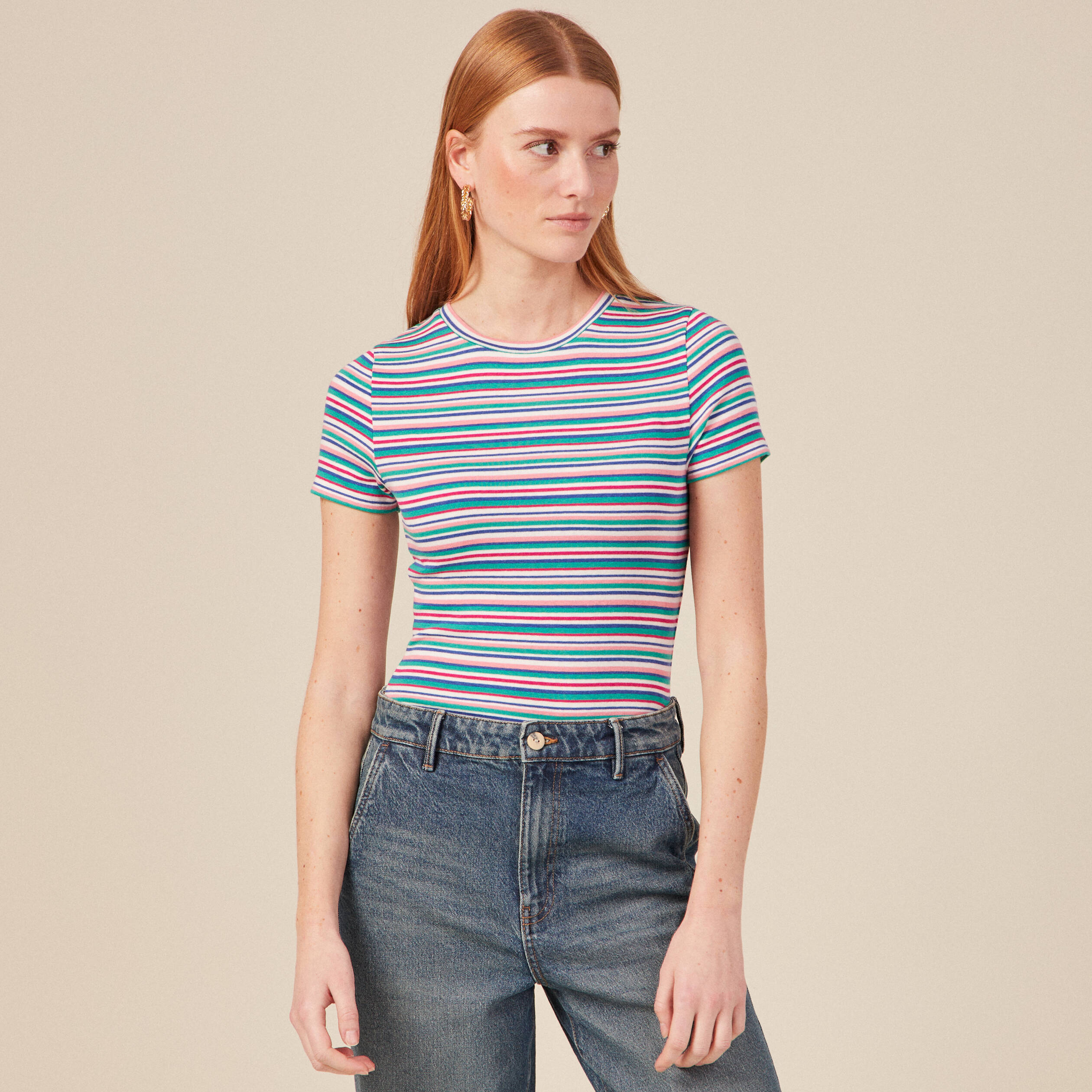 t shirt manches courtes multicolore femme T-shirt manches courtes multicolore femme