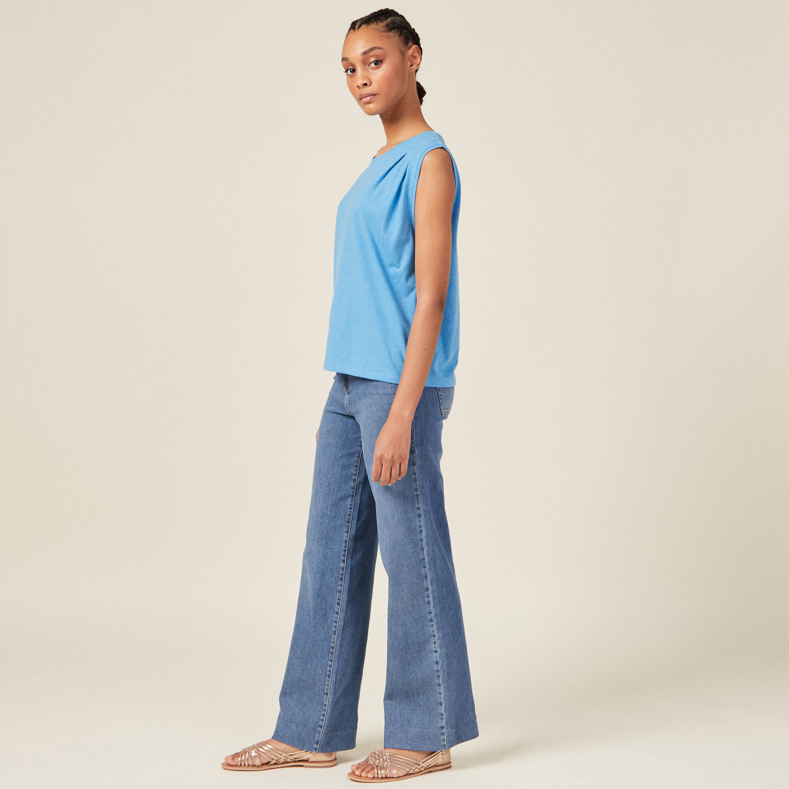 Débardeur bretelles larges bleu femme
