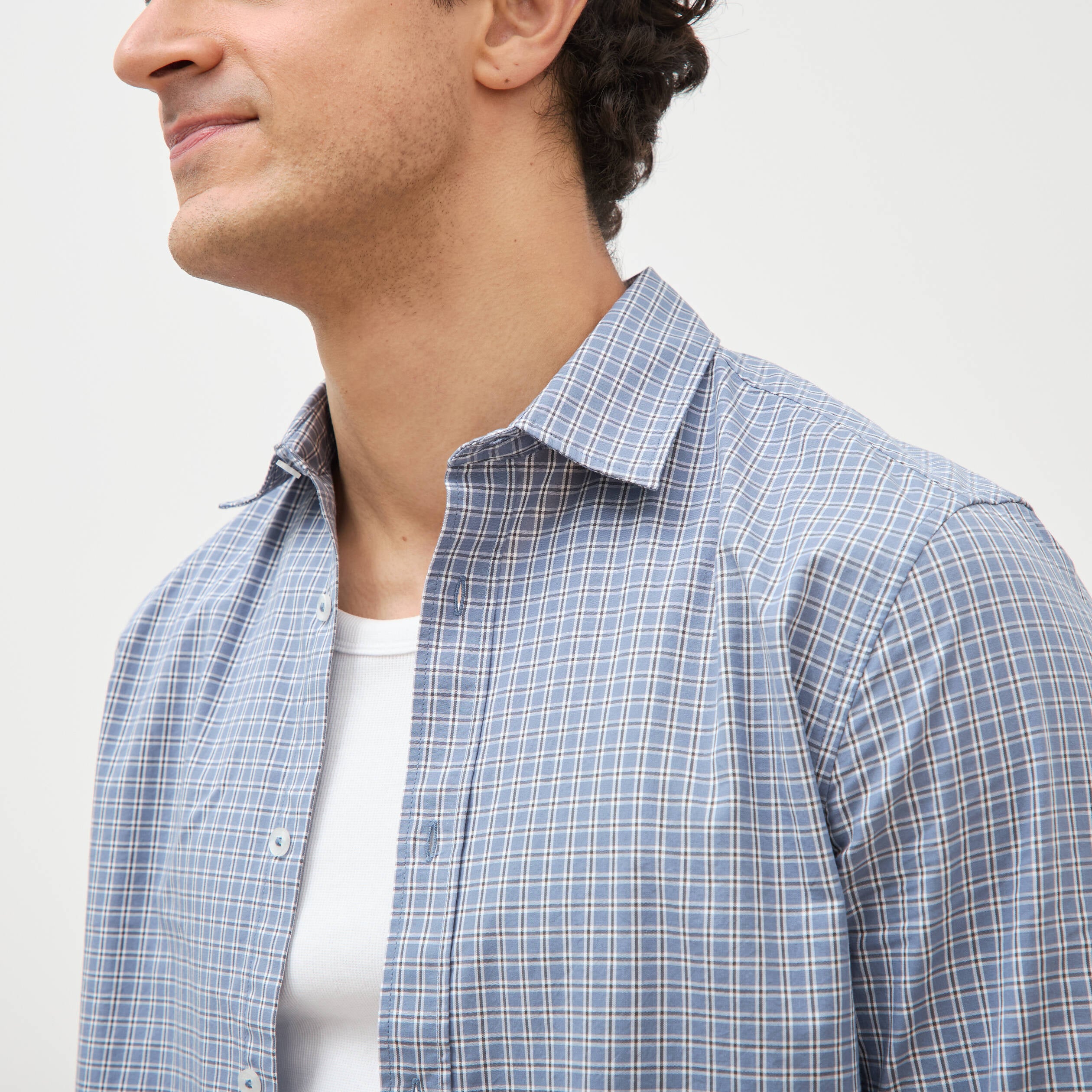 Chemise col am&eacute;ricain manches longues bleu gris homme