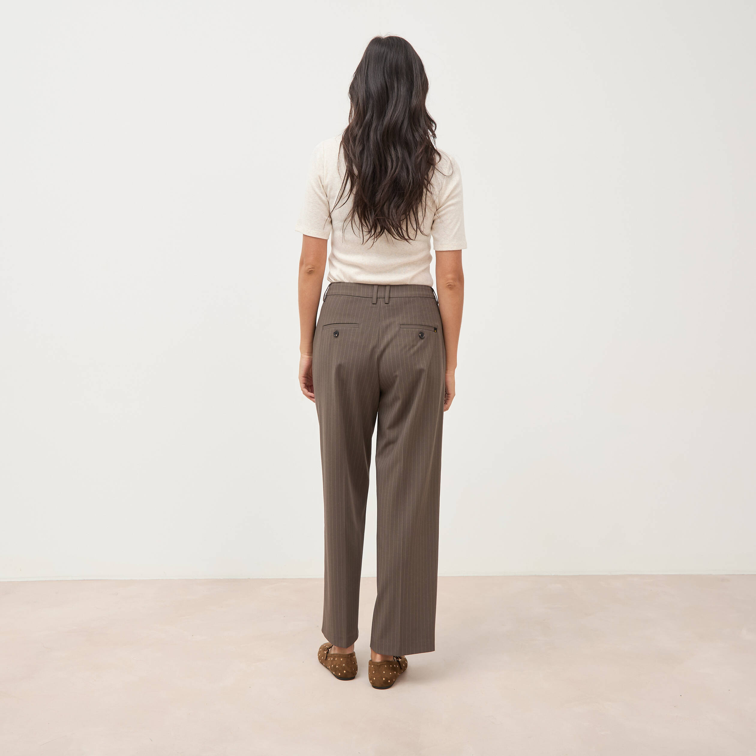 Pantalon droit taille haute taupe femme