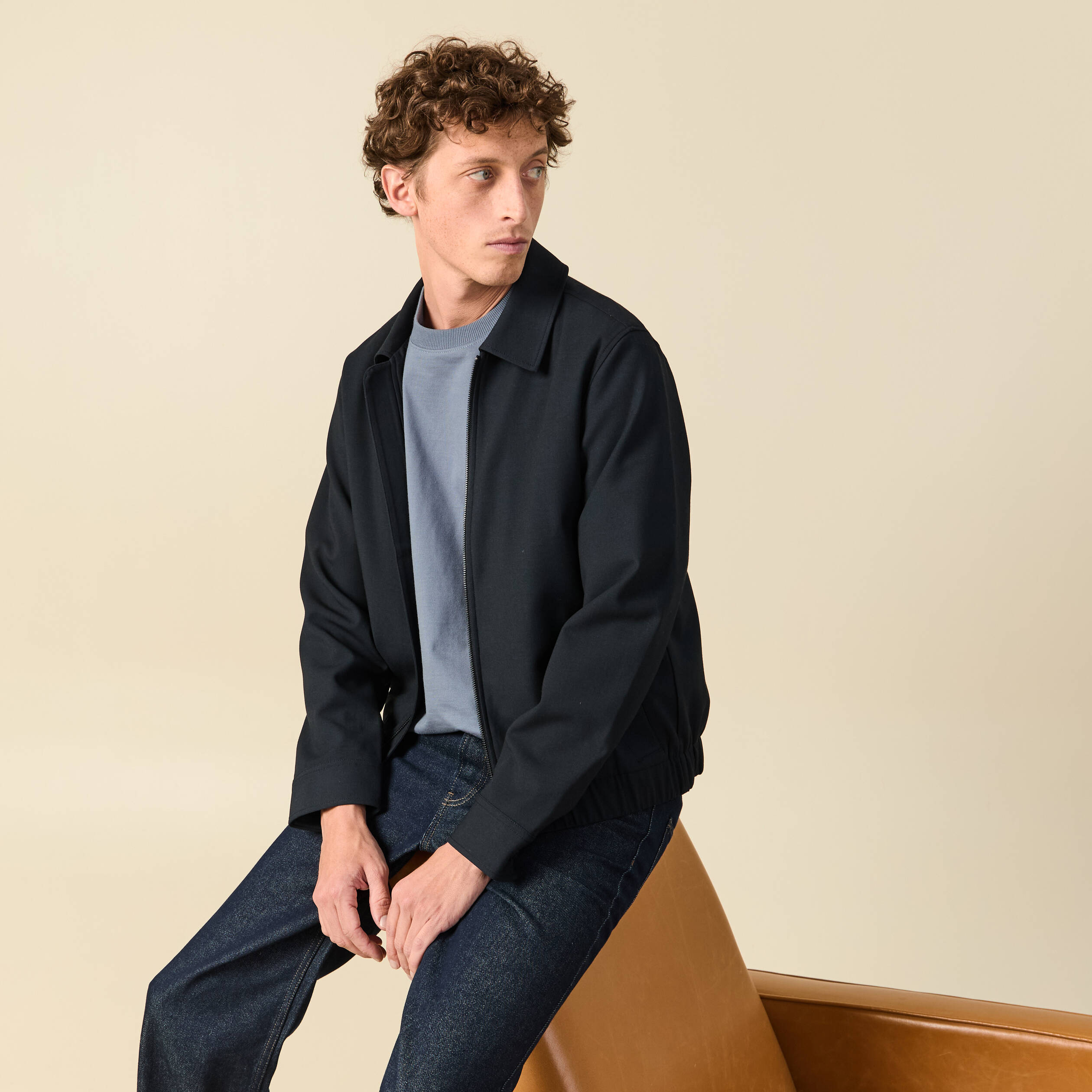 Blouson manches longues col classique bleu marine homme