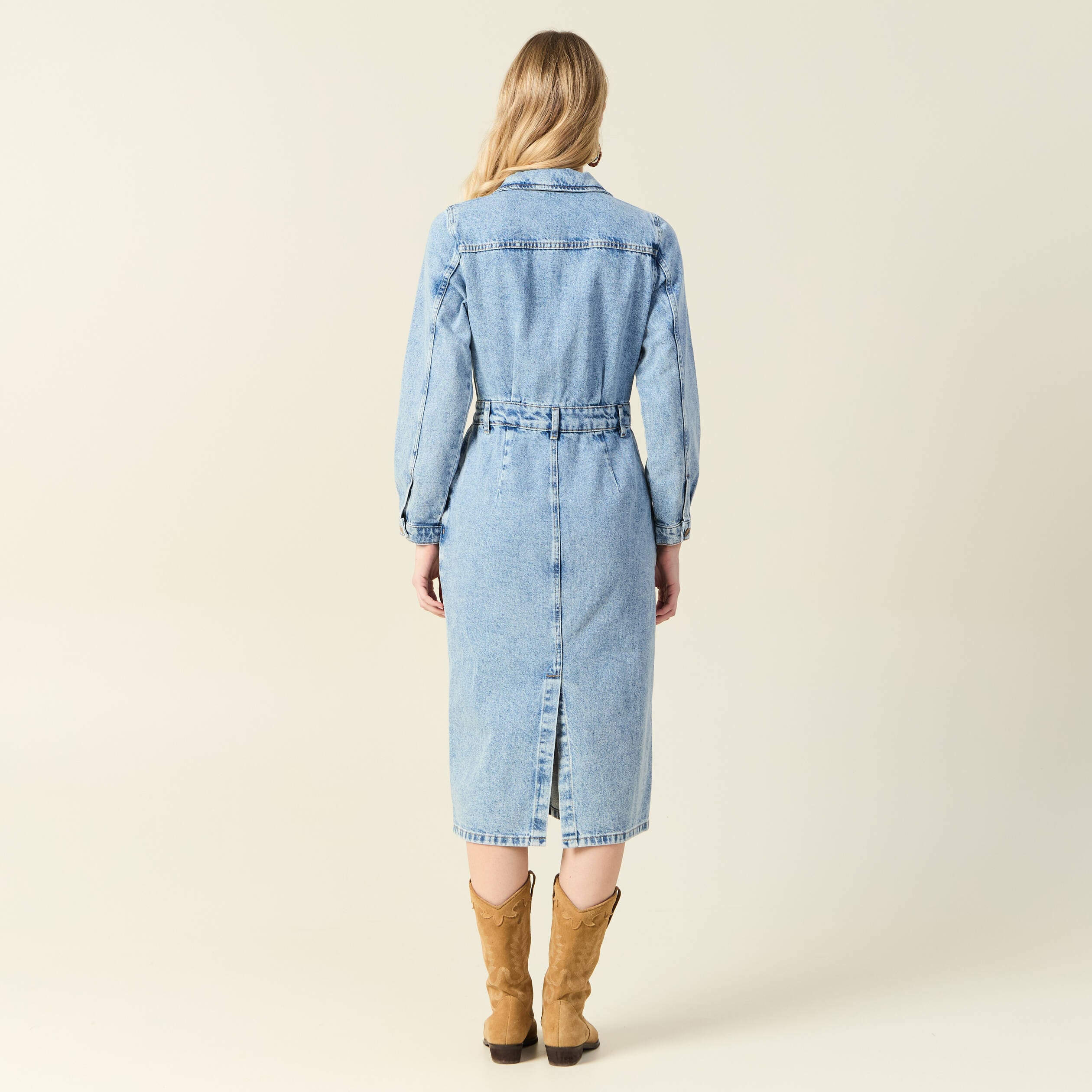 Robe midi droite en jean denim used femme