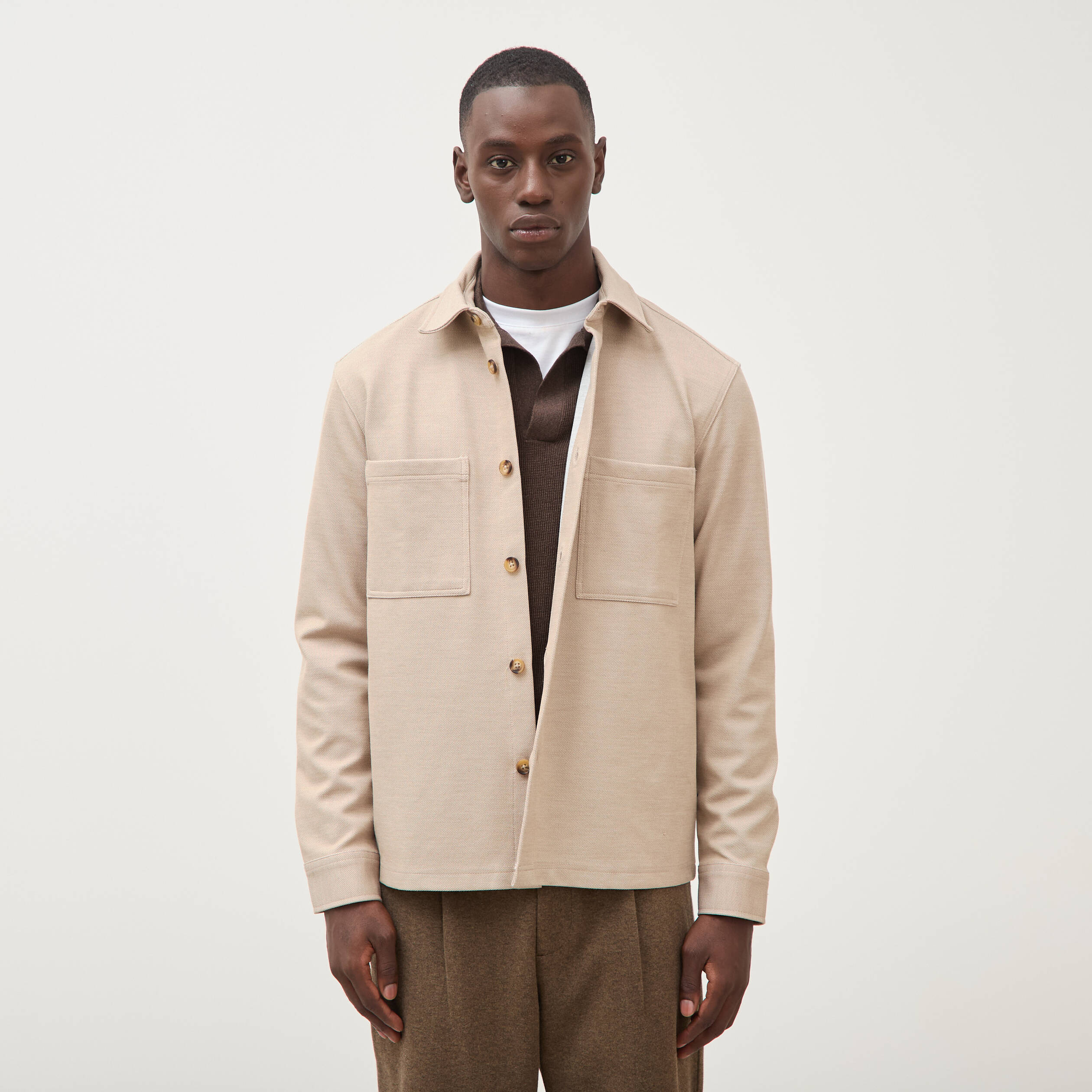 Surchemise droite col am&eacute;ricain beige homme