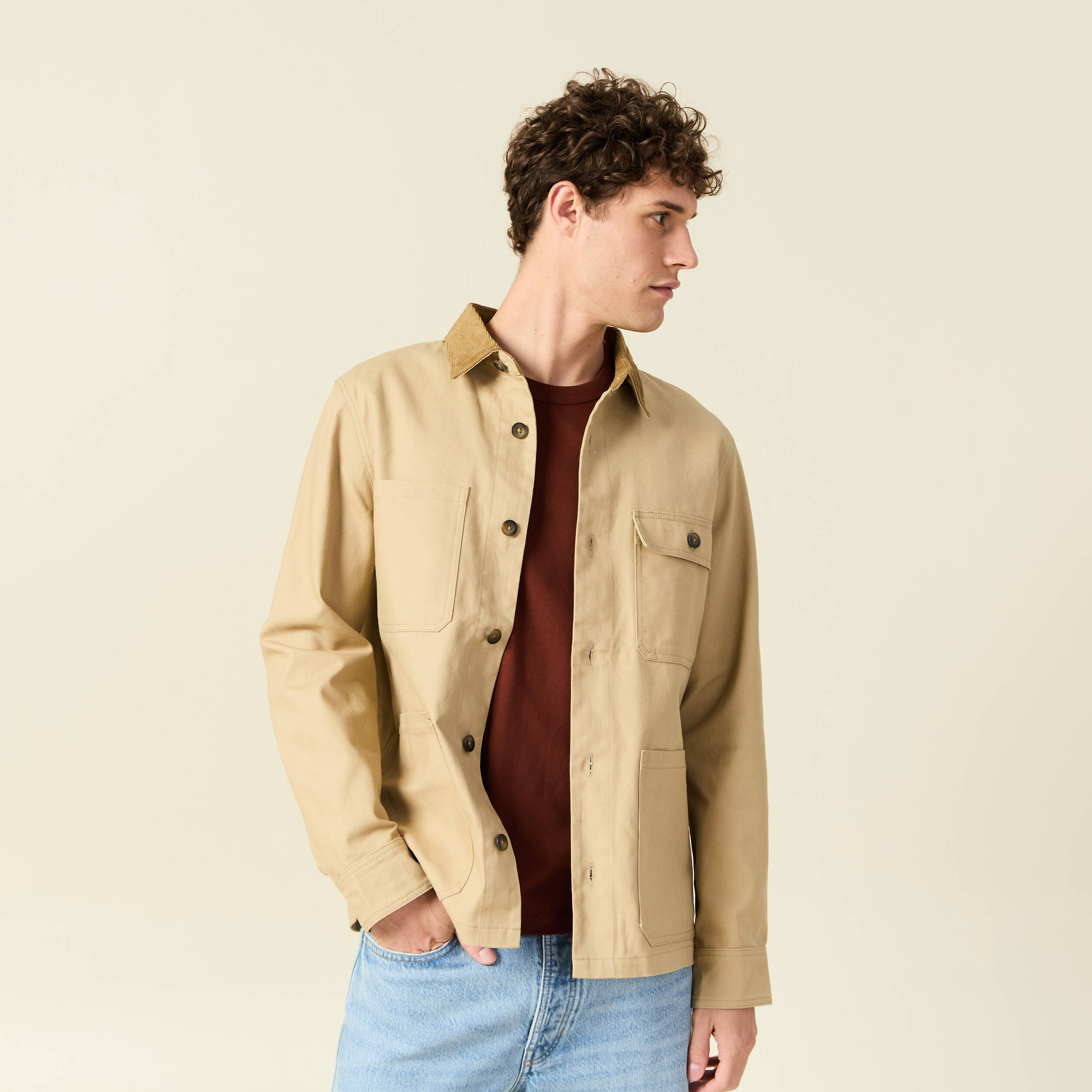 veste boutonnee col velours beige homme Veste boutonnée col velours beige homme