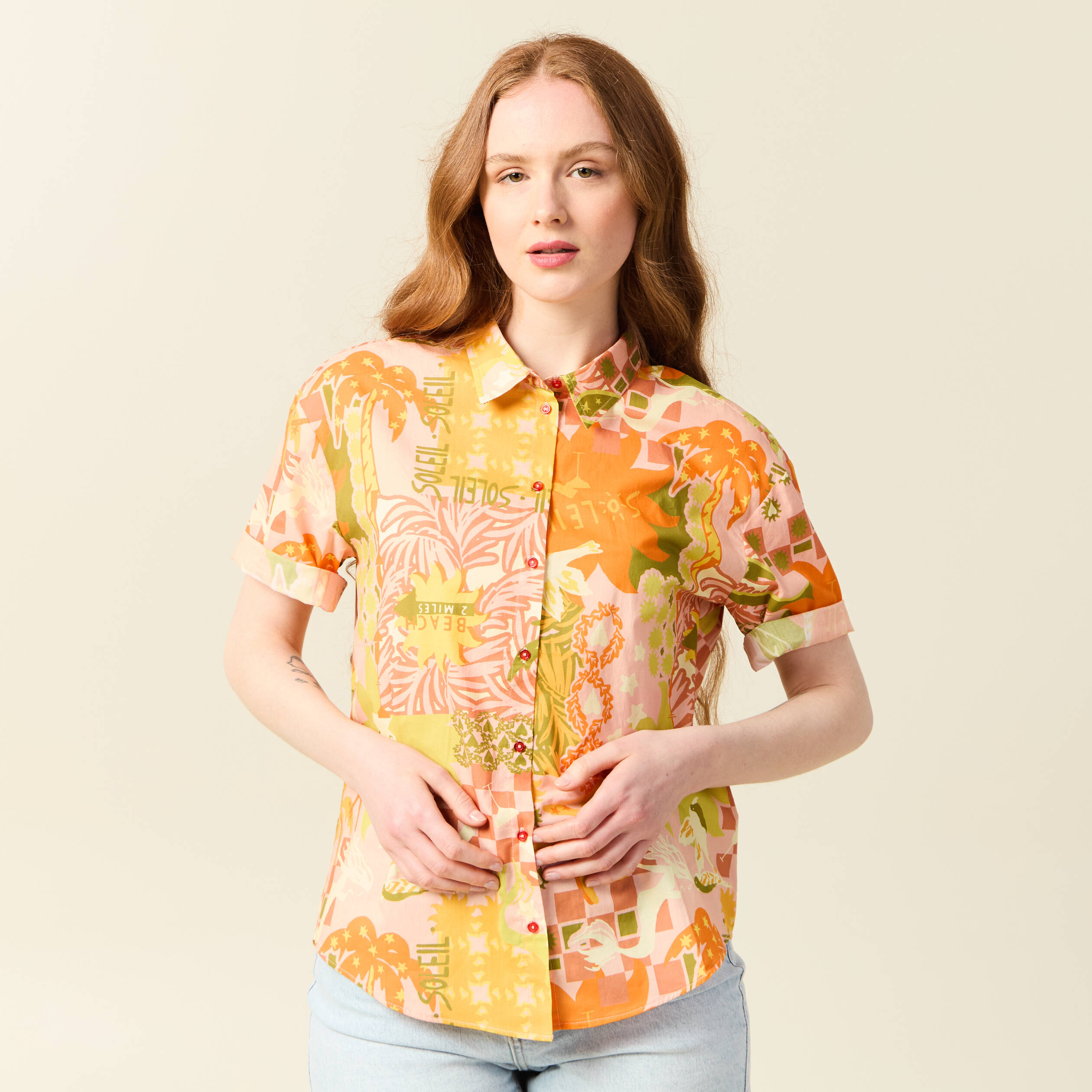 chemise manches courtes orange corail femme Chemise manches courtes orange corail femme