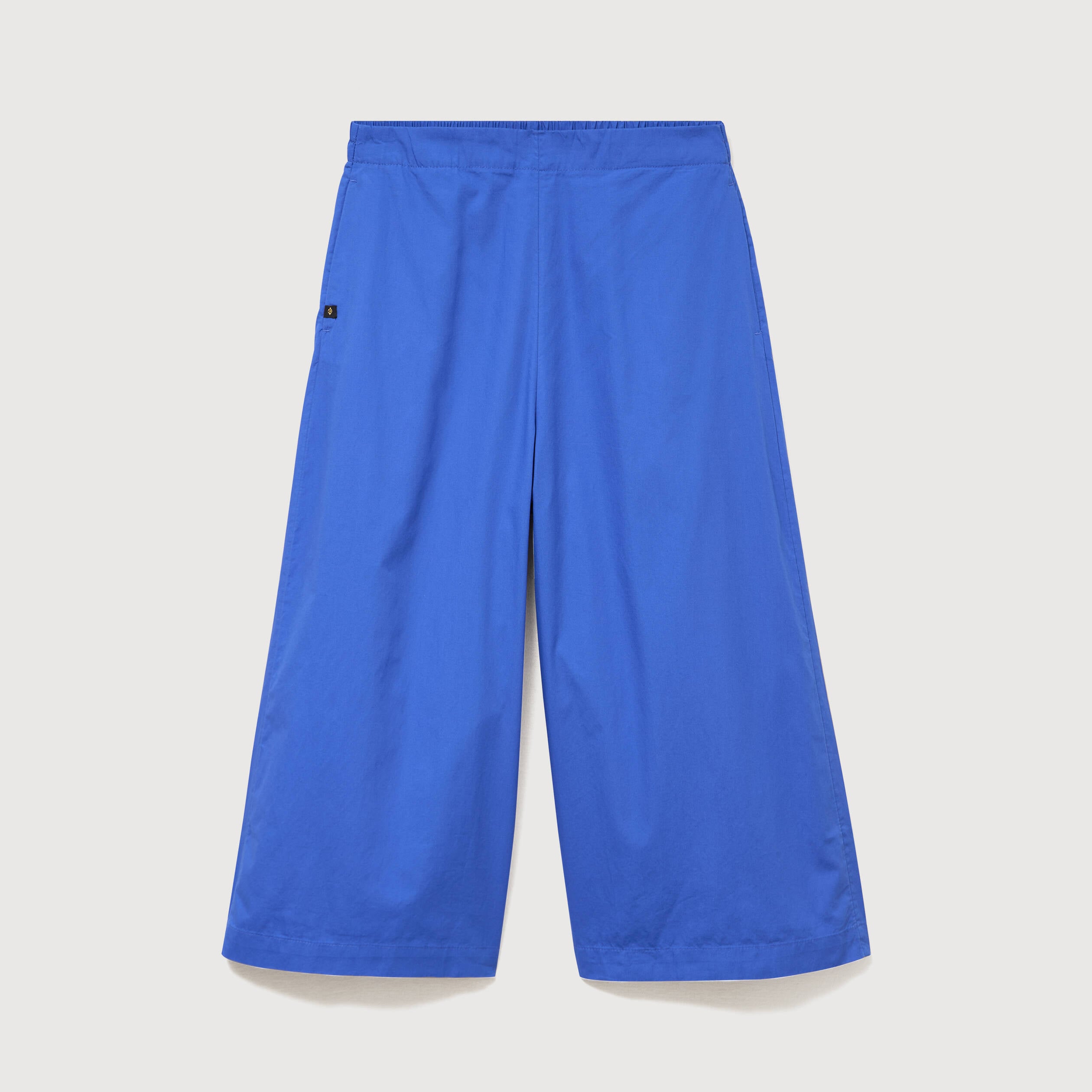 Pantalon large taille haute 3/4 en coton bleu electrique femme