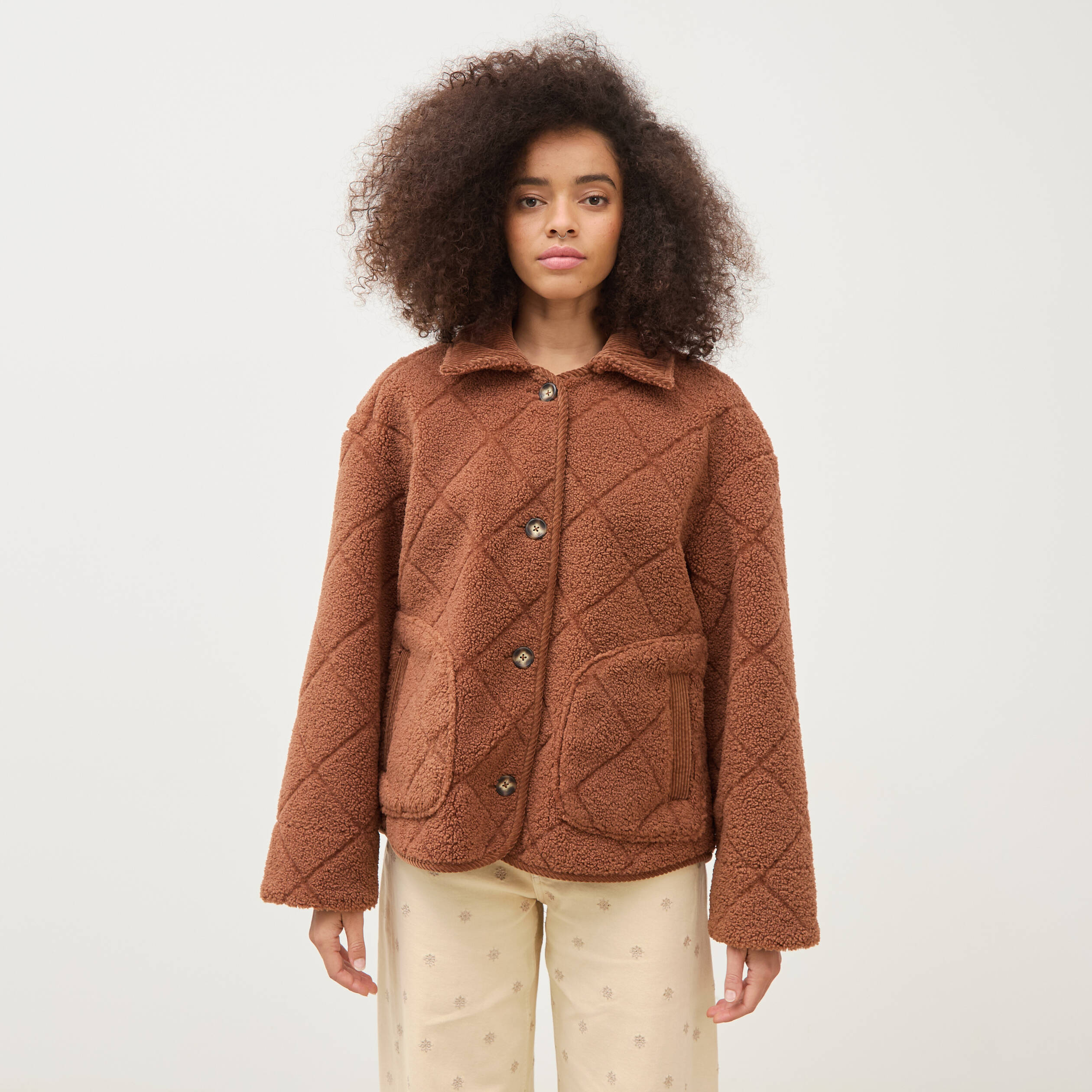 Blouson bouclette marron clair femme