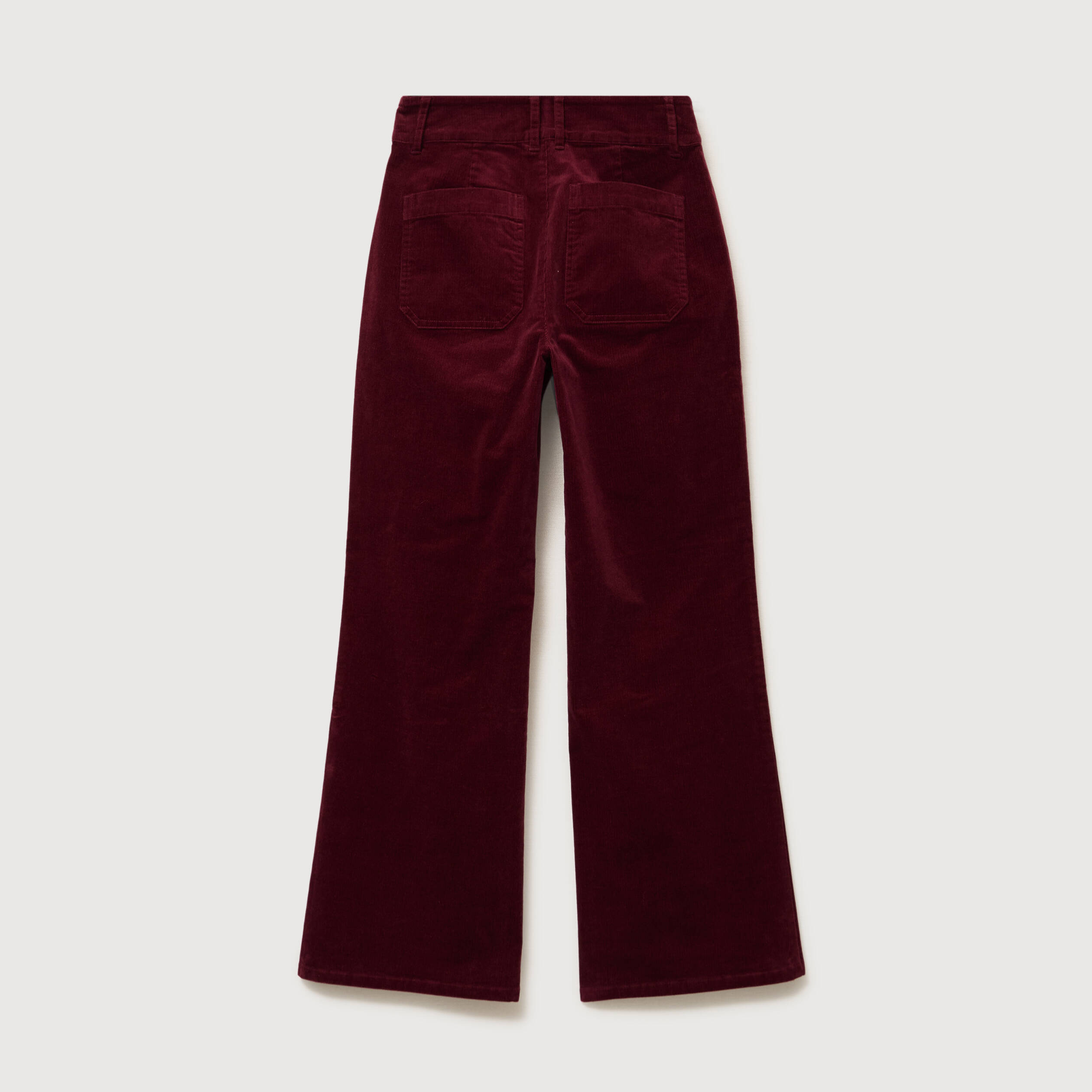 Pantalon flare taille haute en velours bordeaux femme