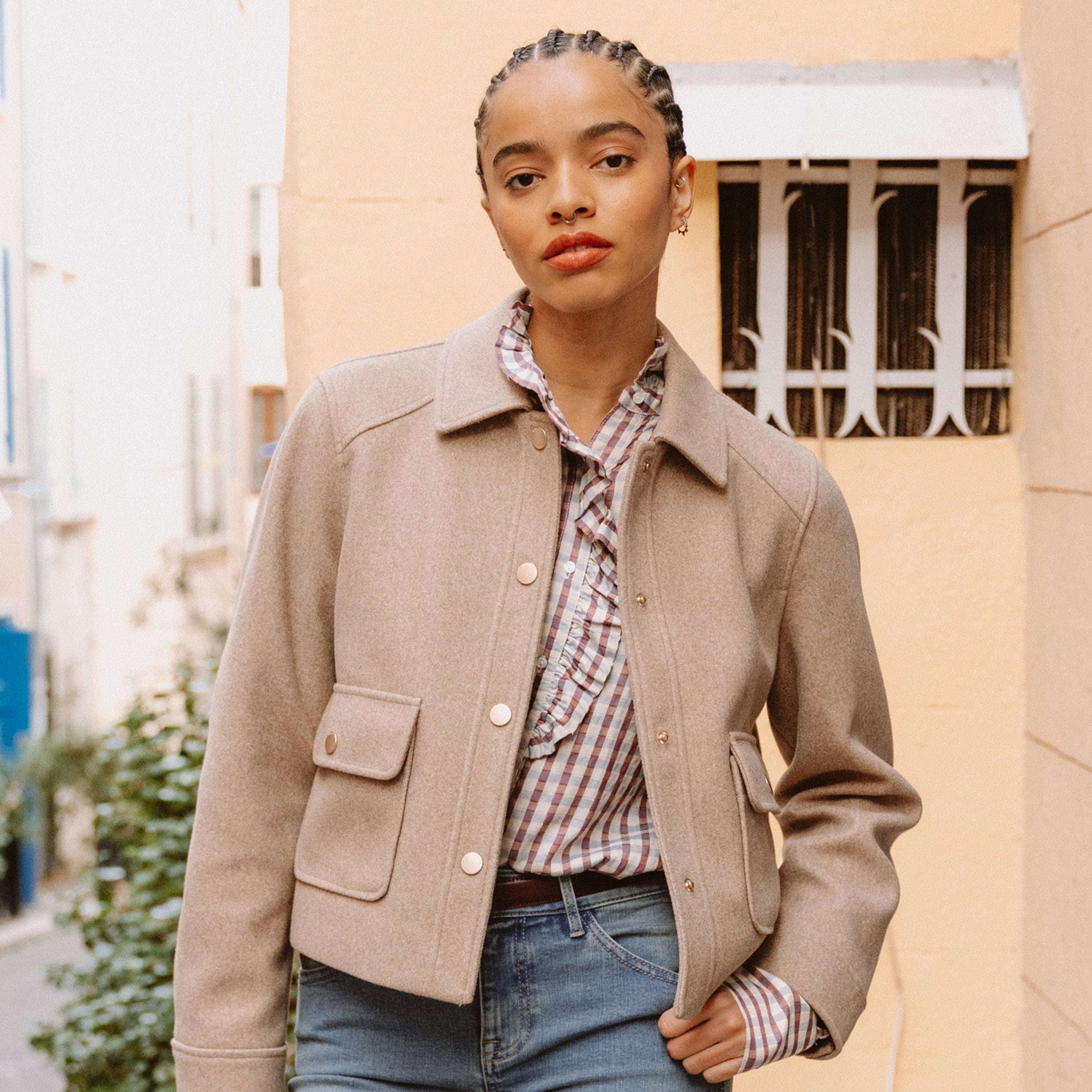 Blouson manches longues doubl&eacute; sable femme