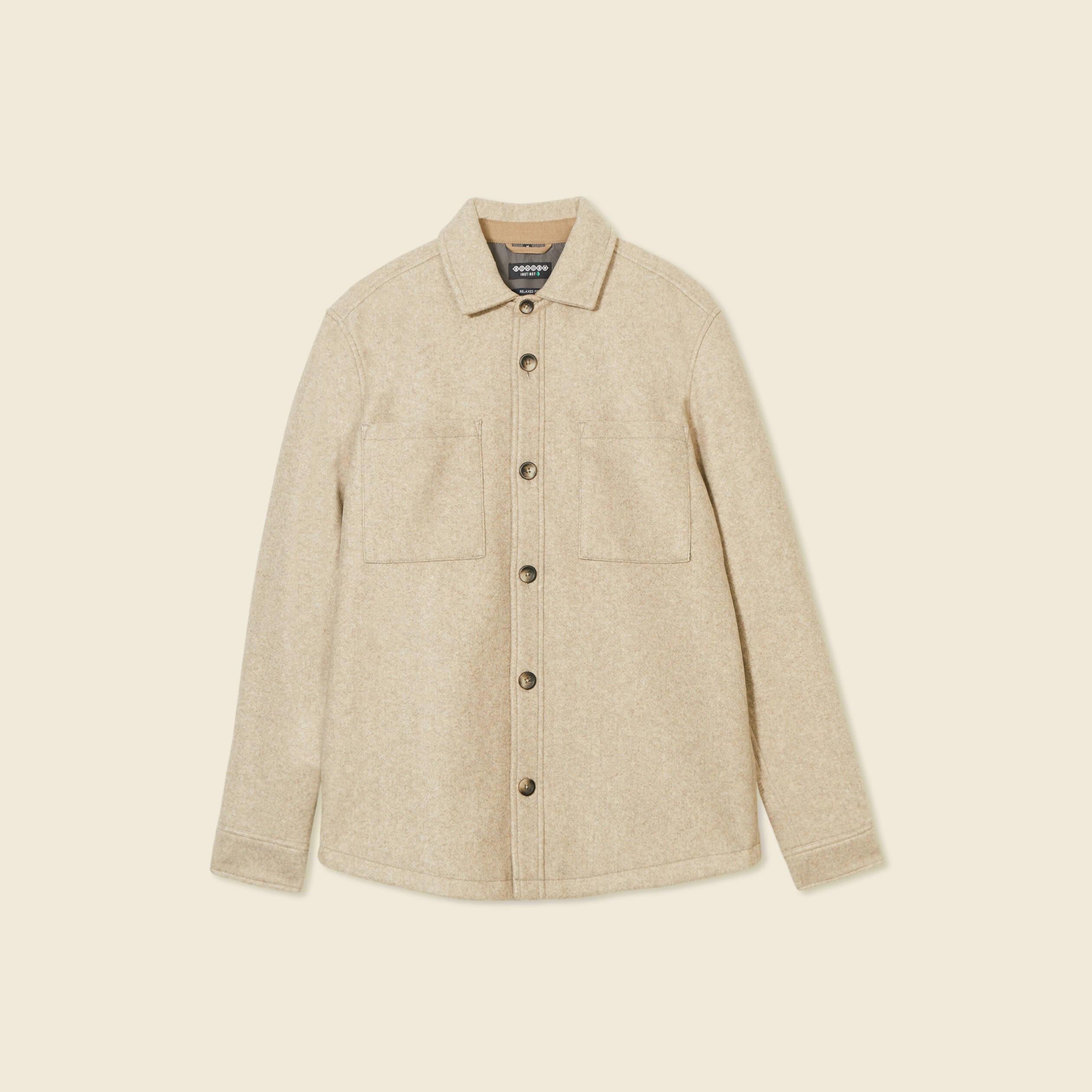 Surchemise boutonn&eacute;e beige homme