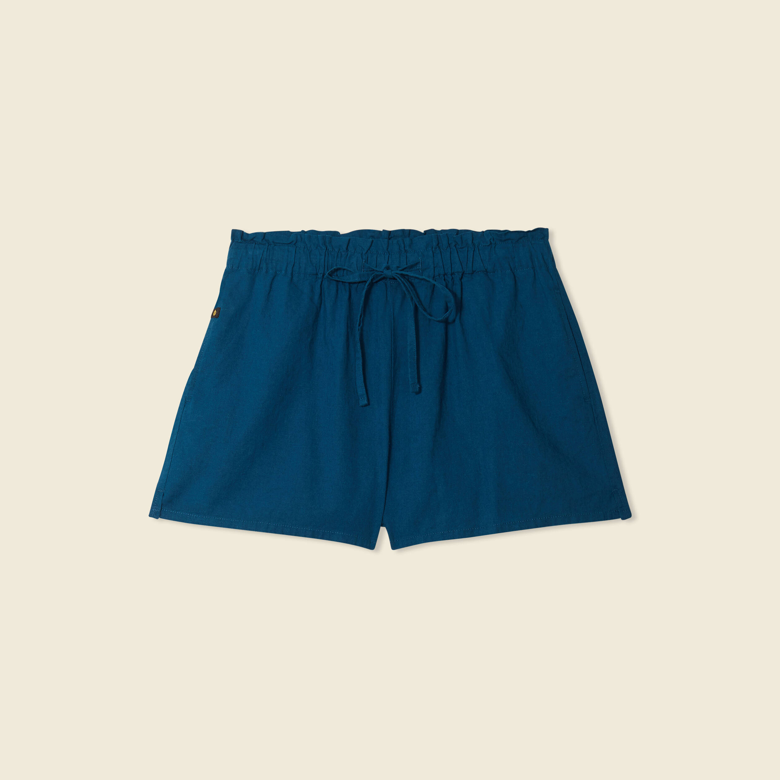 short droit taille elastiquee bleu petrole femme Short droit taille élastiquée bleu pétrole femme
